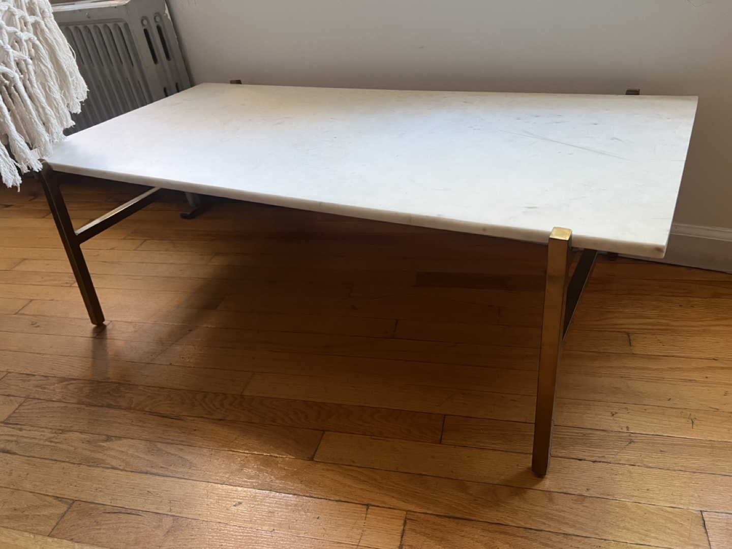 CB2 Slab Large Marble Coffee Table with Brass Base