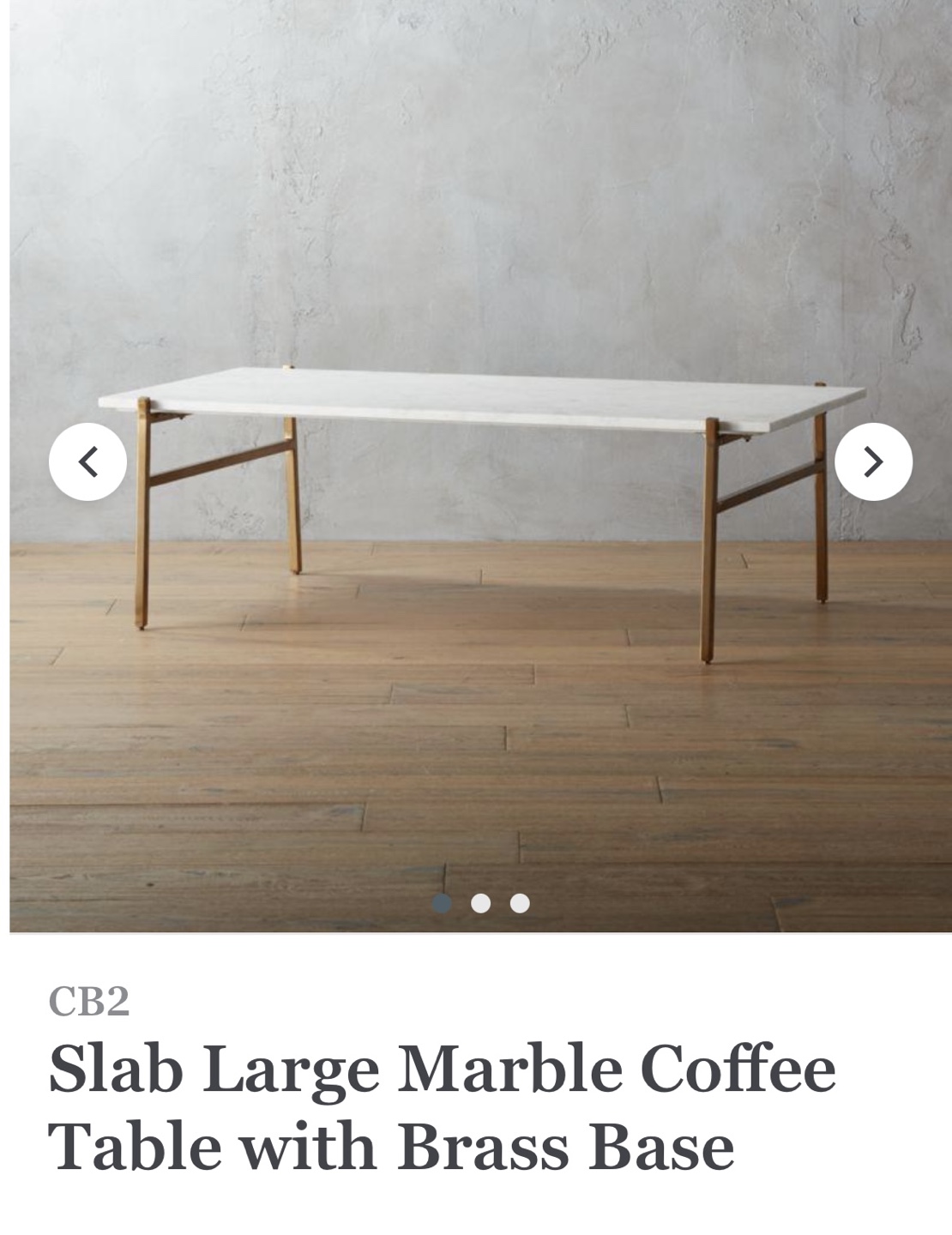 CB2 Slab Large Marble Coffee Table with Brass Base - photo 5