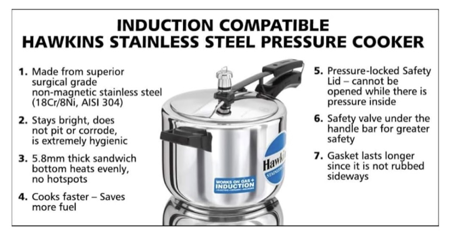 Hawkins 5L Stainless Steel Pressure Cooker - photo 3