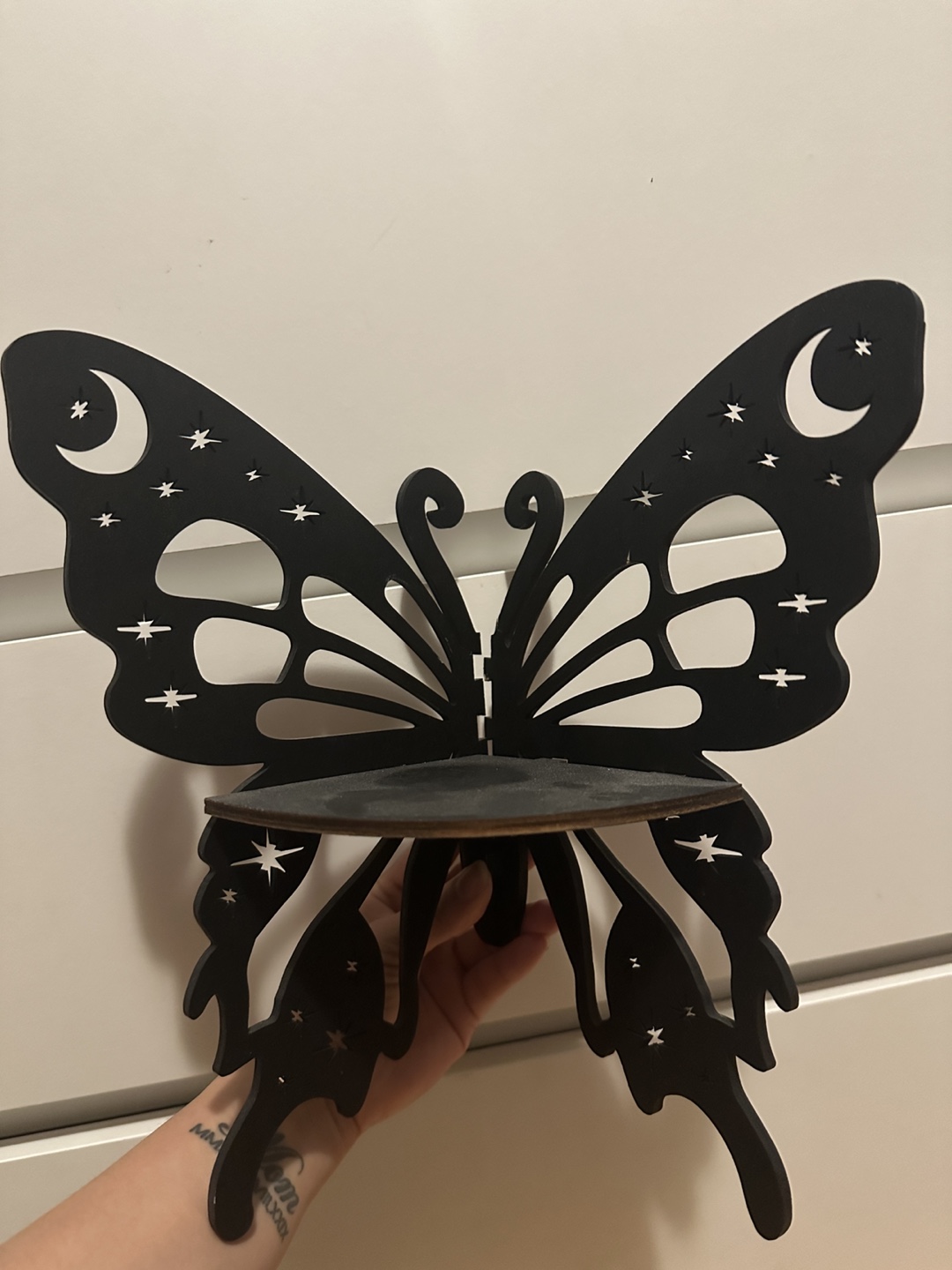 Black wooden Butterfly corner Shelf