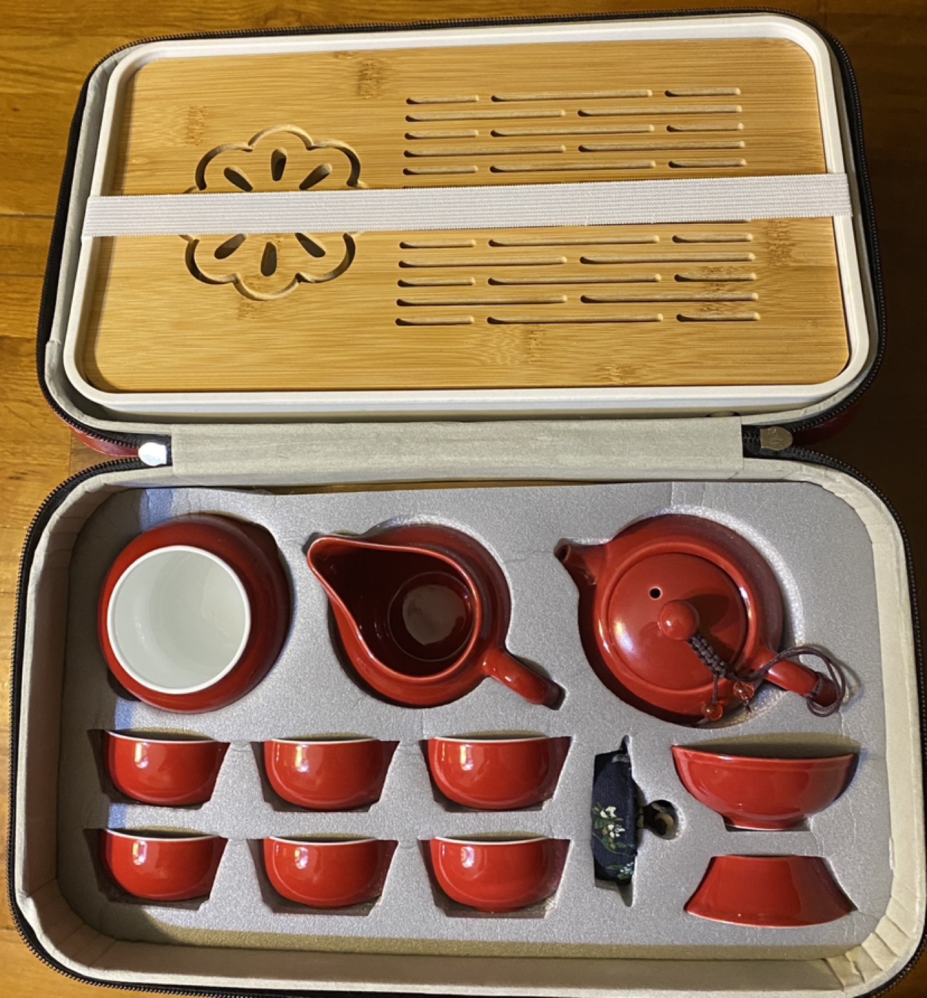 Red Chinese Tea Set with Carrying Case