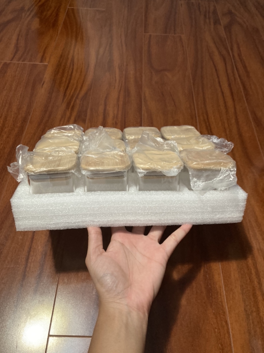 12 Square Glass Storage Containers with Wooden Lids - photo 2