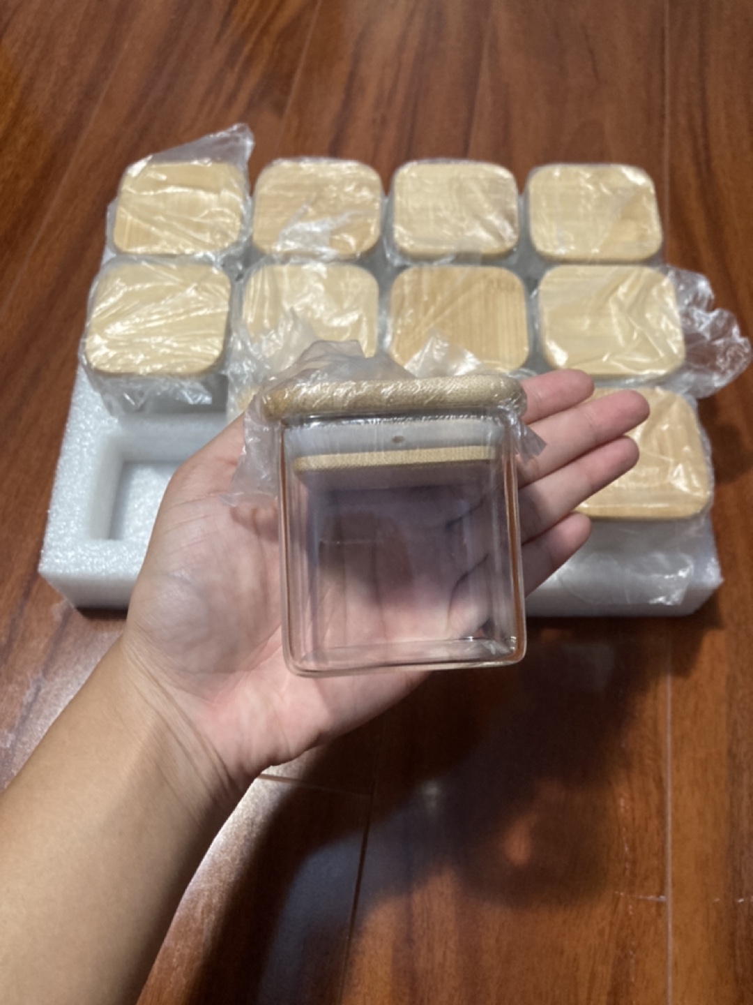 12 Square Glass Storage Containers with Wooden Lids