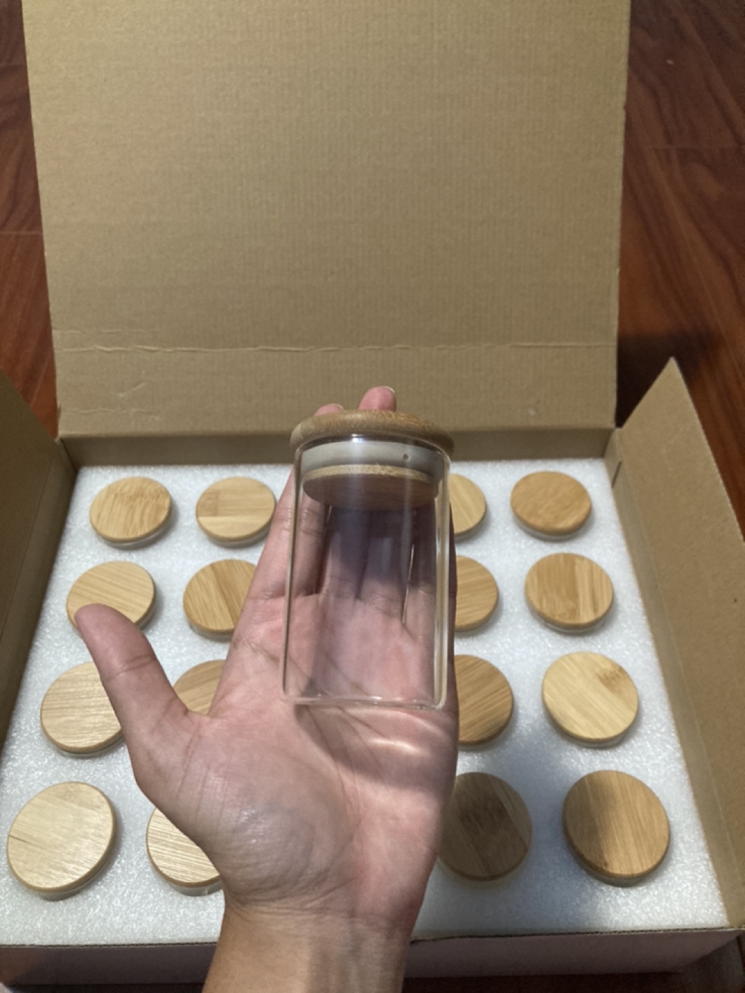 20 Small Cylindrical Glass Spice Jars with Bamboo Lids - photo 2
