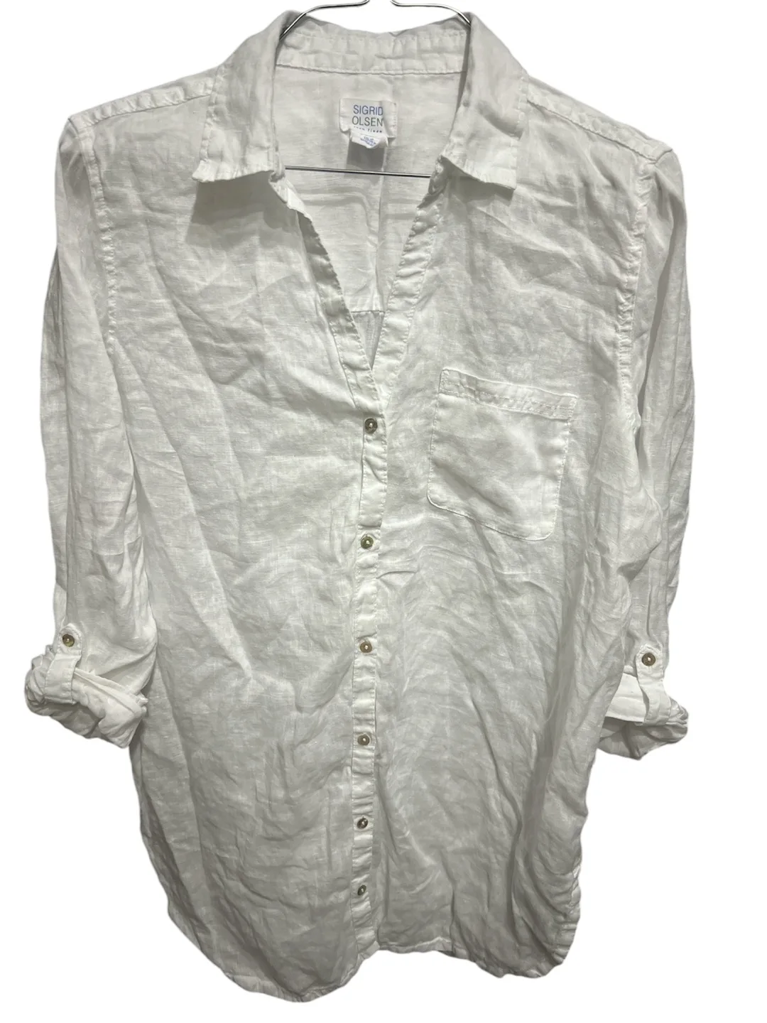 Sigrid Olsen White Linen Button Down Shirt image indicator(2)