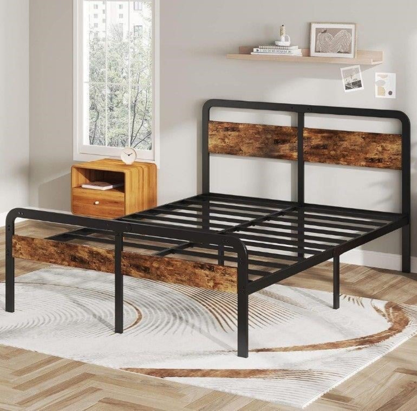 Queen Metal Bed Frame with Wood Headboard - photo 2