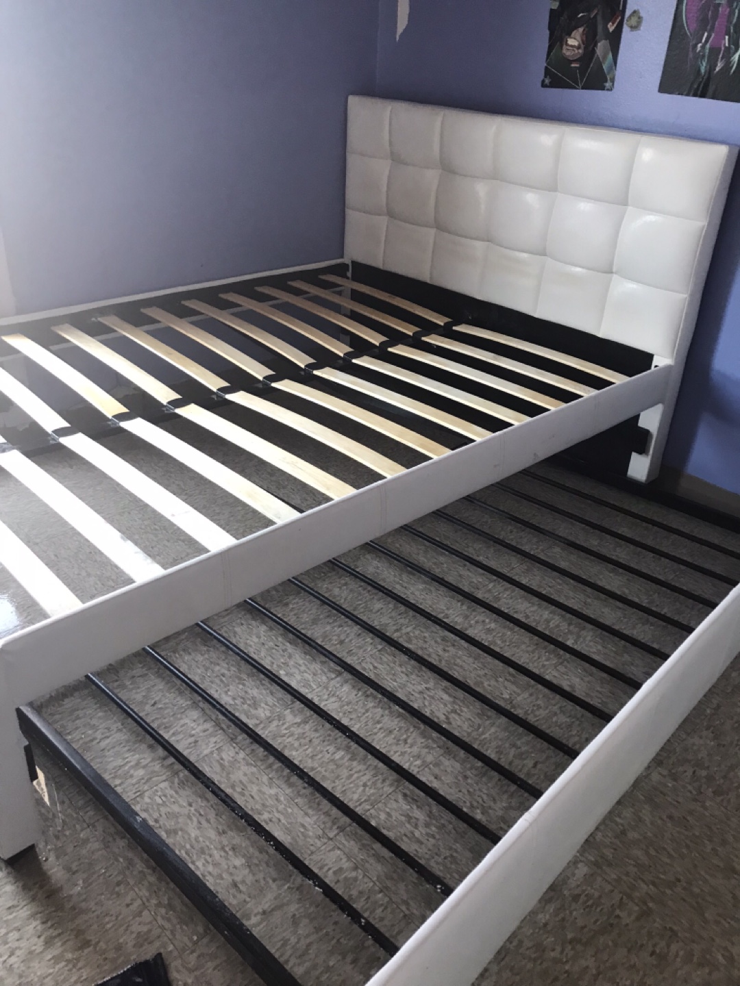 White Full Size Bed Frame with Pull Out Trundle