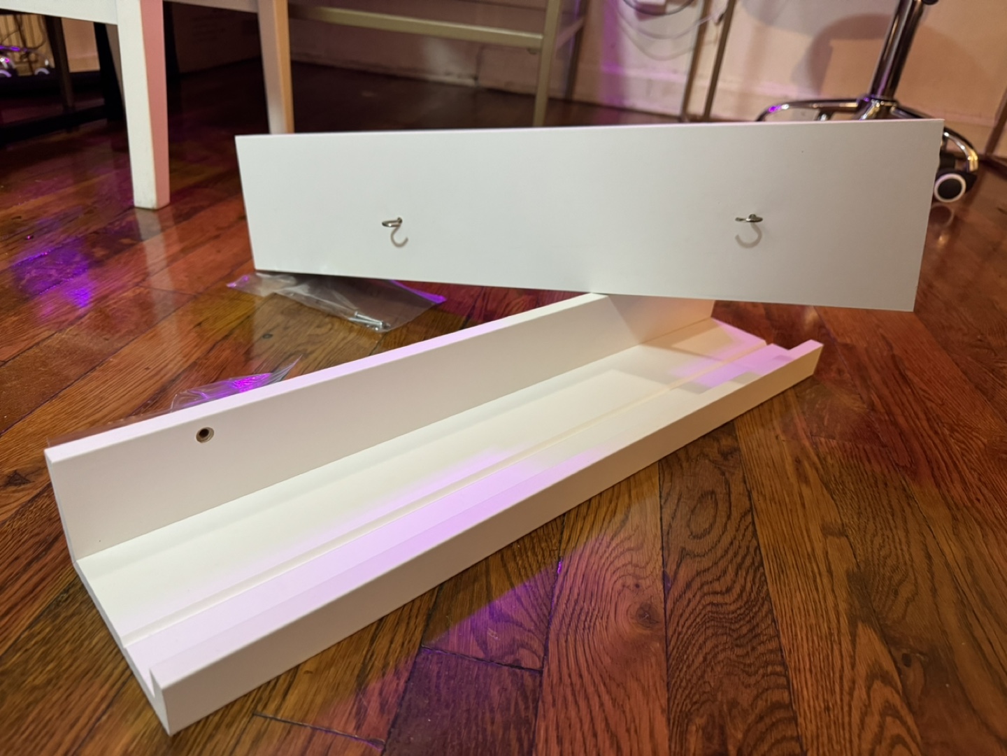 White Floating Wall Shelf with Hooks - photo 2