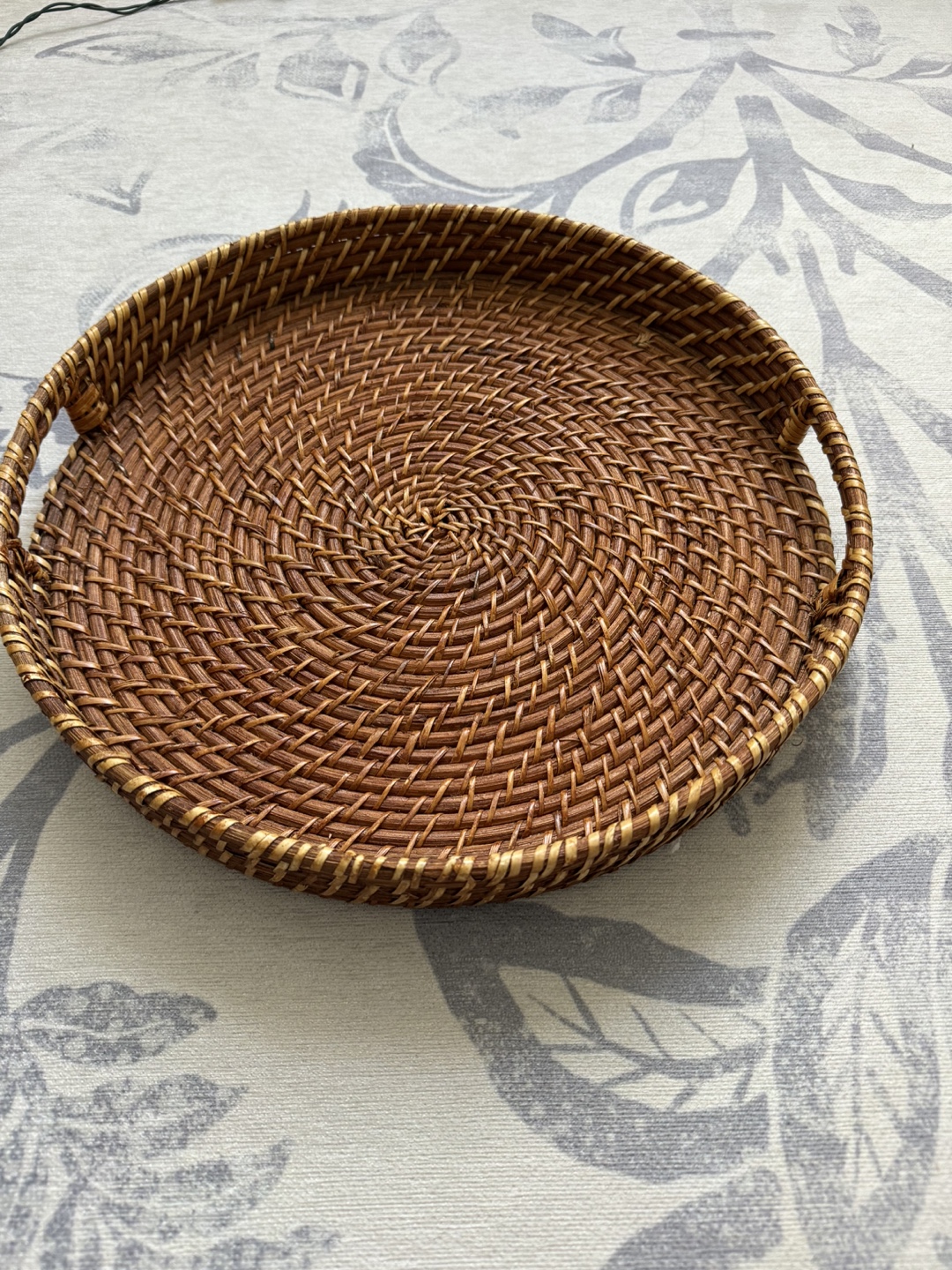 Round Rattan Wooden Tray with Handles - photo 2