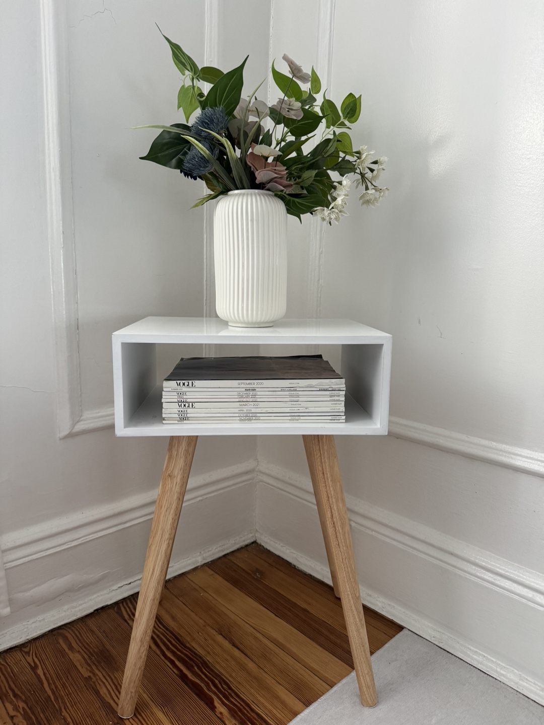 White Side Table with Open Shelf