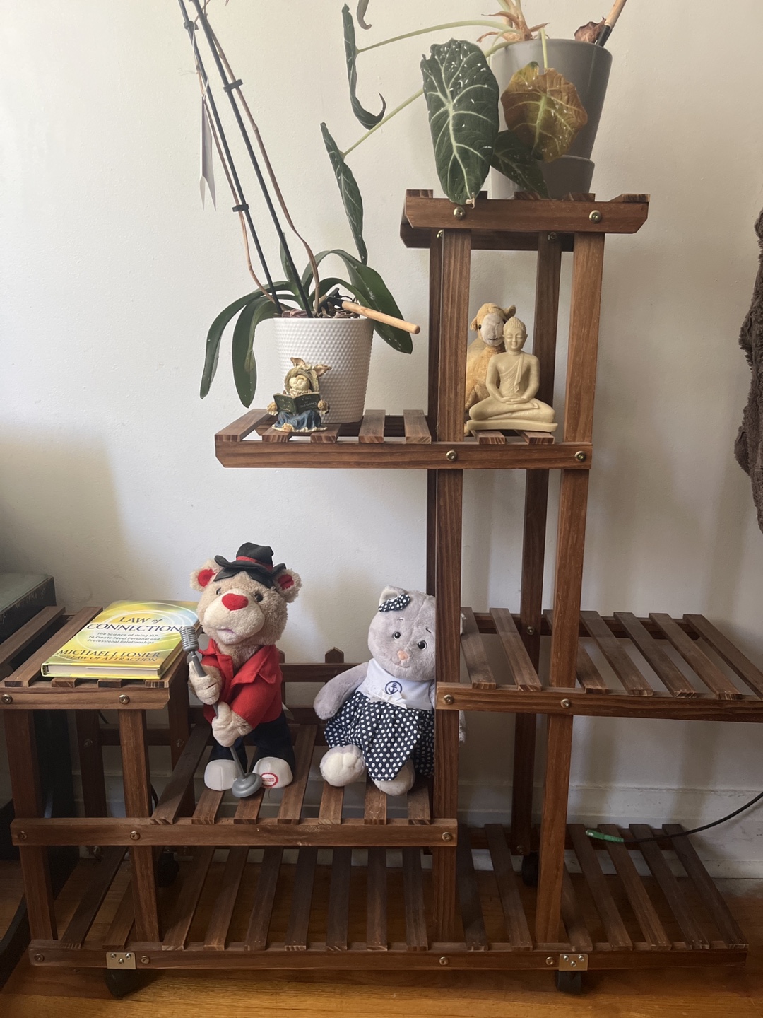 Wooden Plant Stand with Rolling Casters
