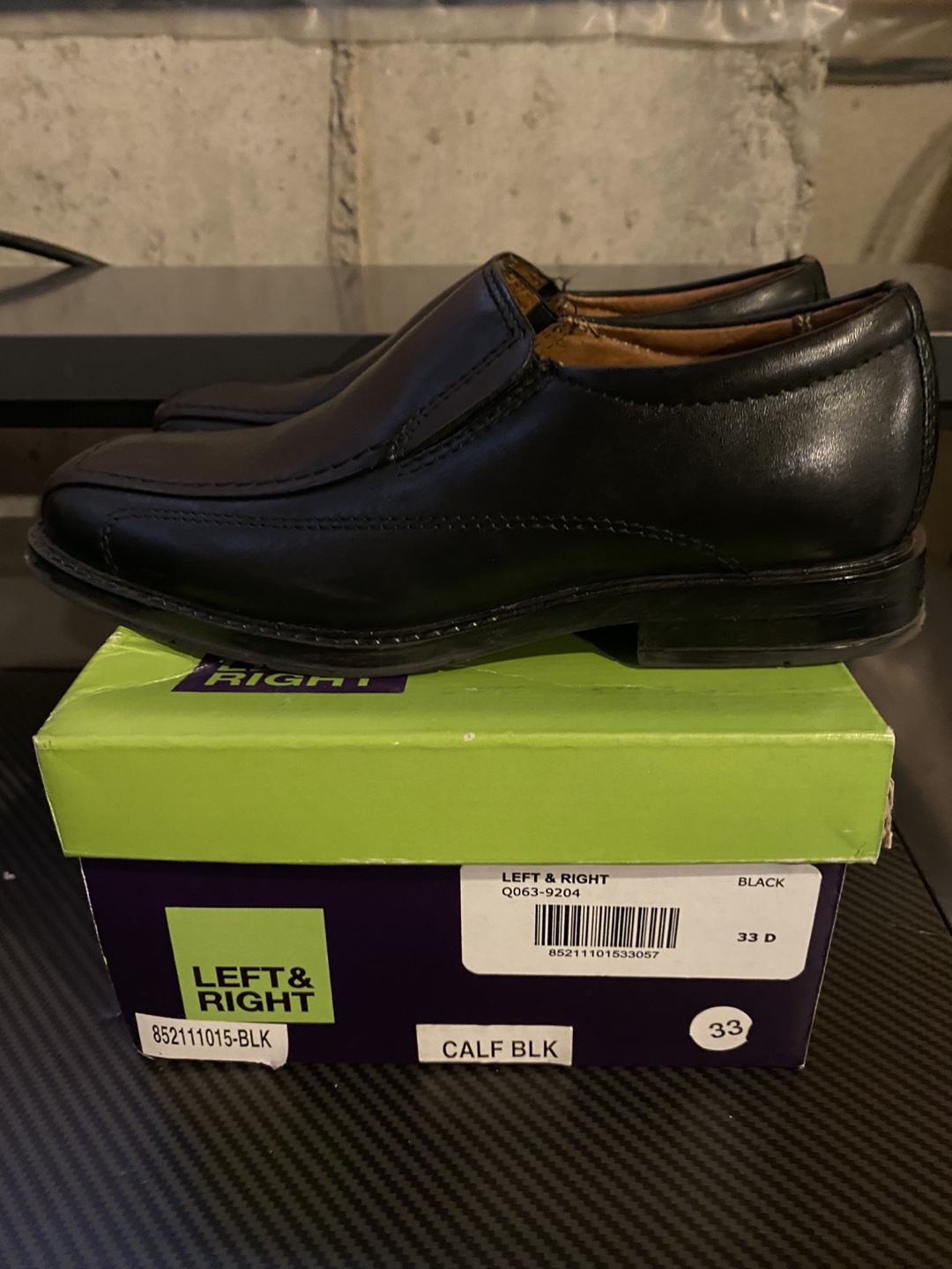 Boys Black Leather Slip-on Shoes Size 33