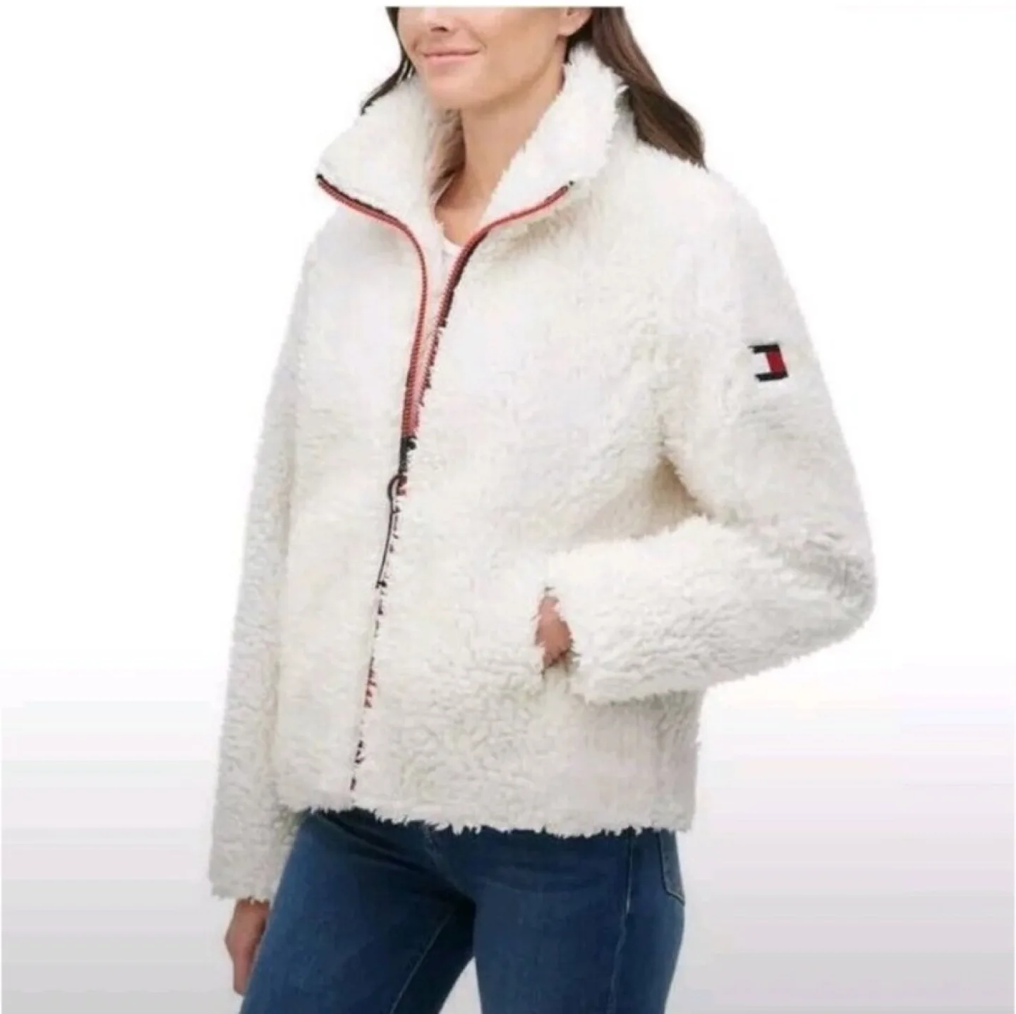 Tommy Hilfiger White Teddy Fleece Jacket thumbnail