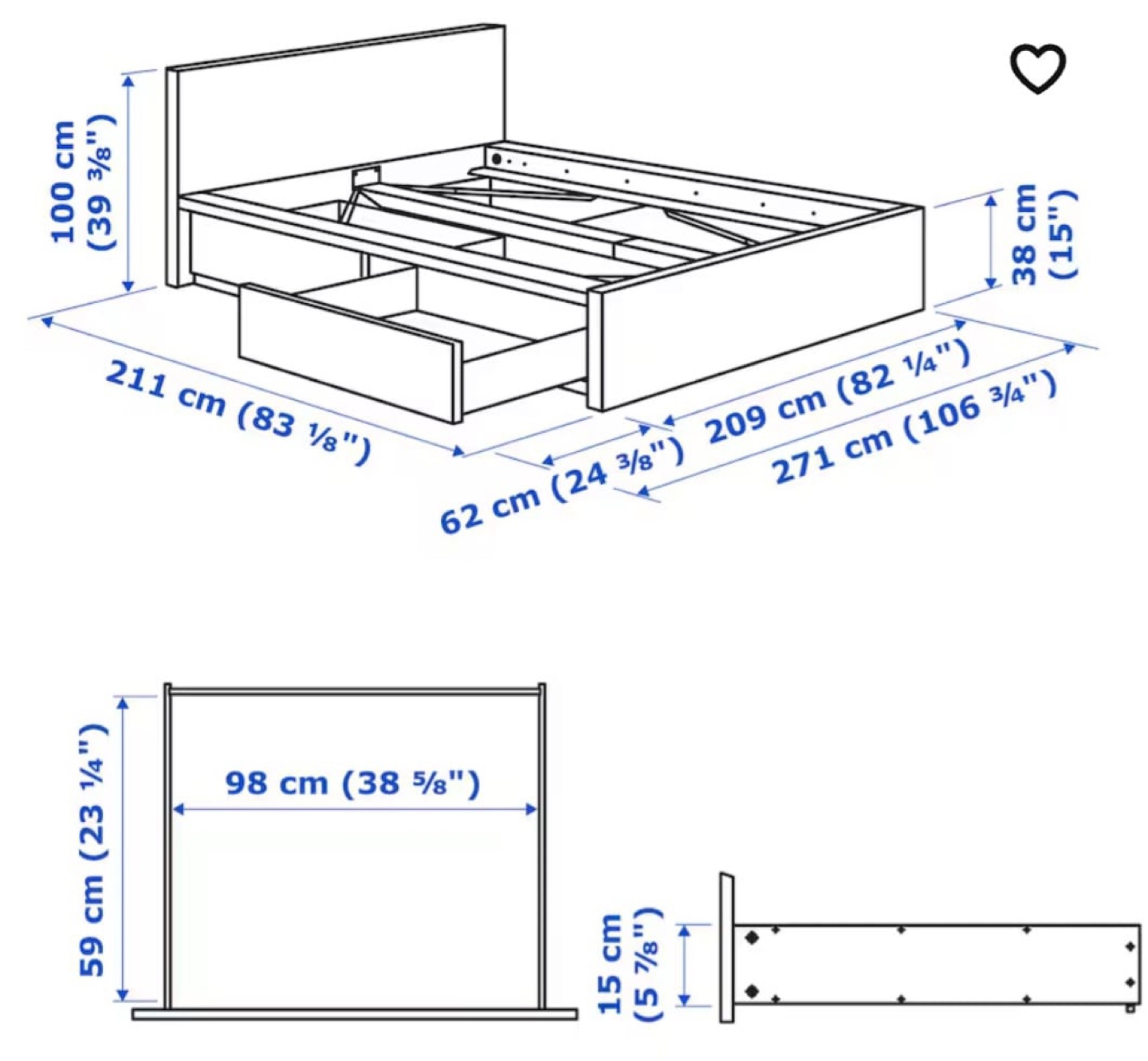 IKEA MALM king size bed with Storage - photo 2