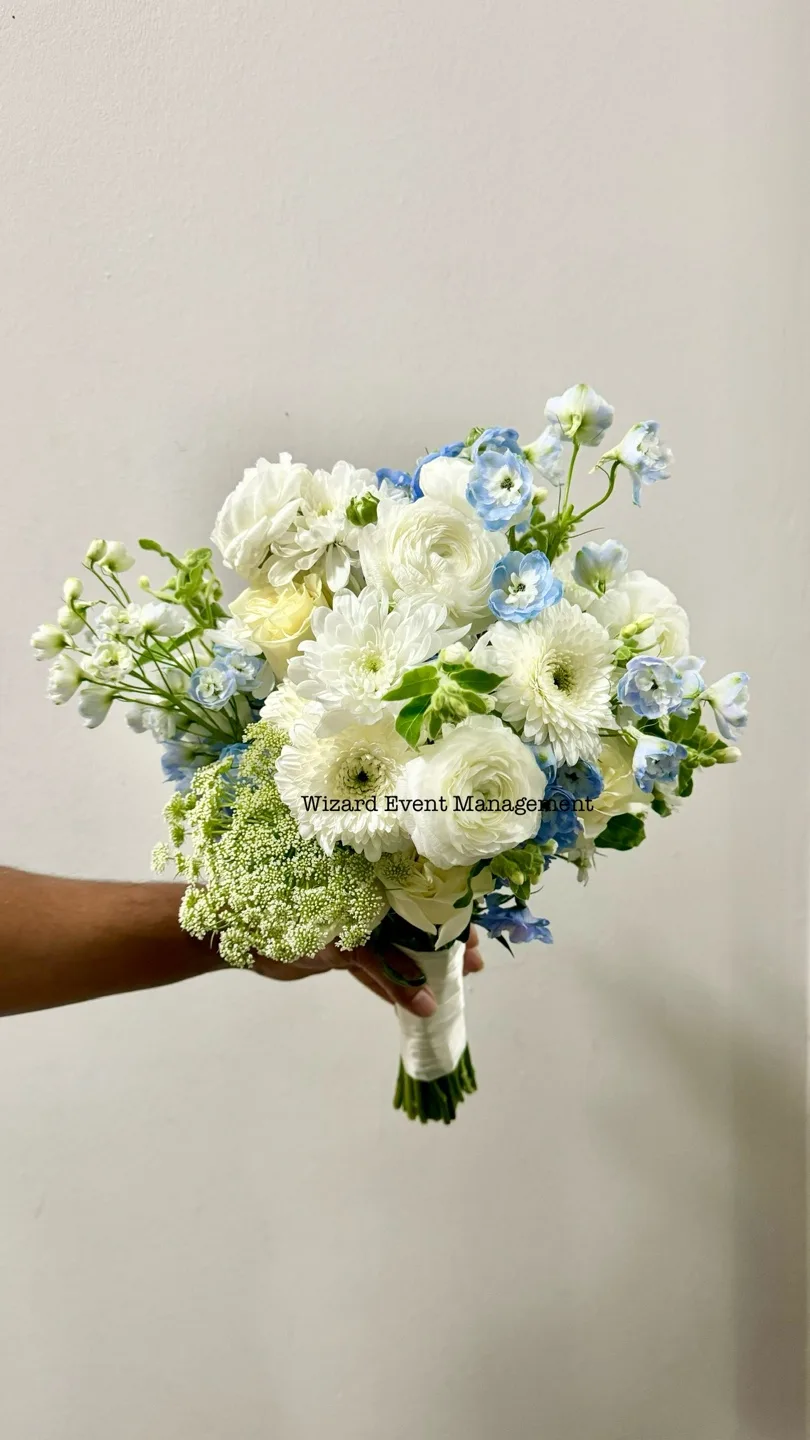 White and Blue Bridal Bouquet