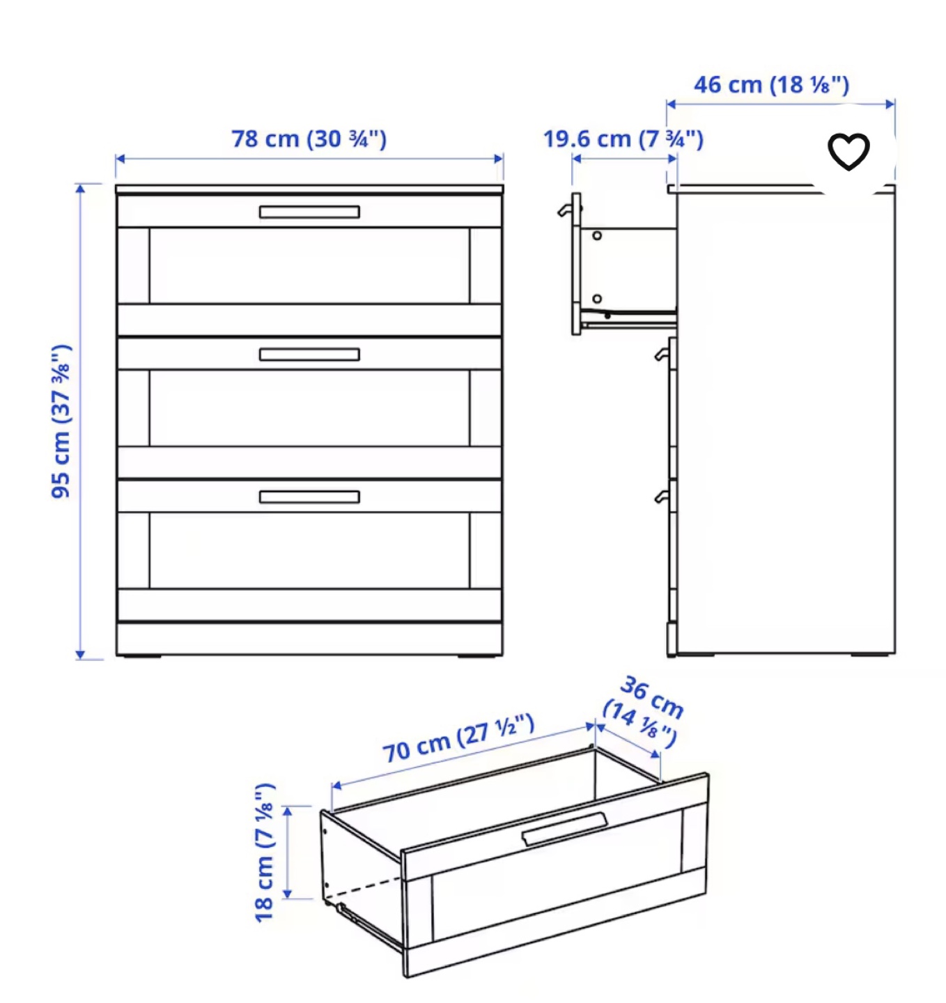 IKEA 3 drawer dresser, Brimnes, gray - photo 4