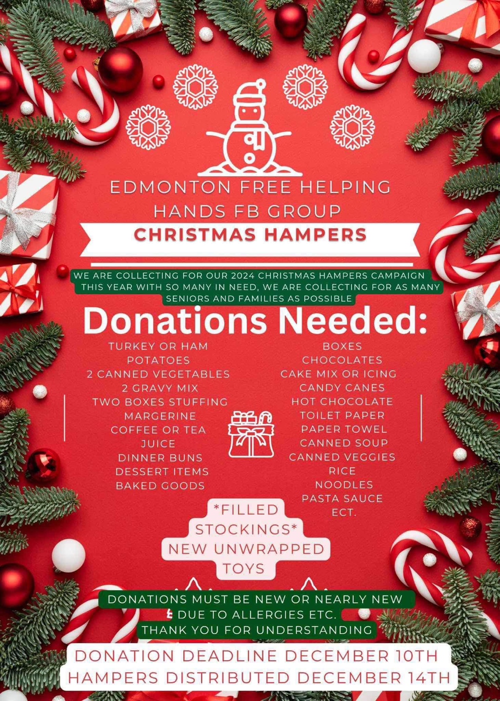 Donate to Christmas hampers for low income families