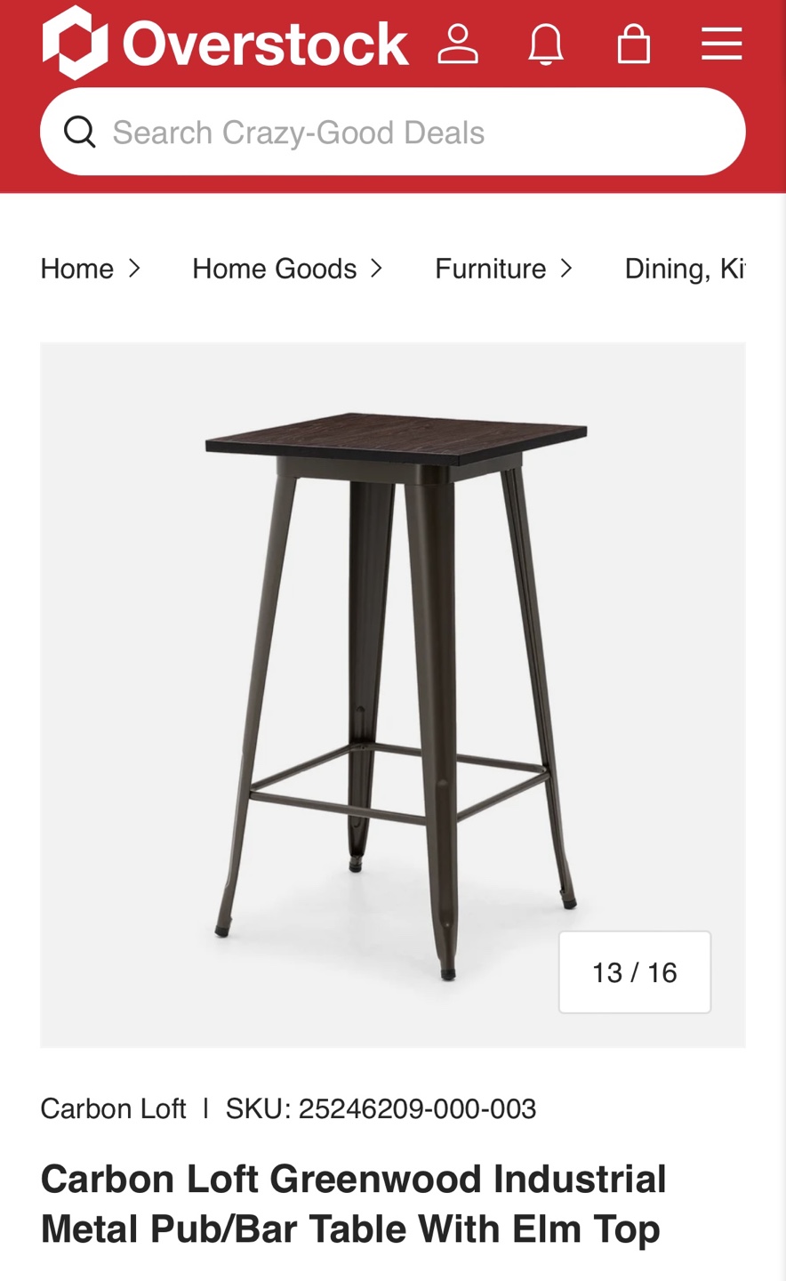 Carbon Loft Greenwood Industrial Metal Table with Elm Top