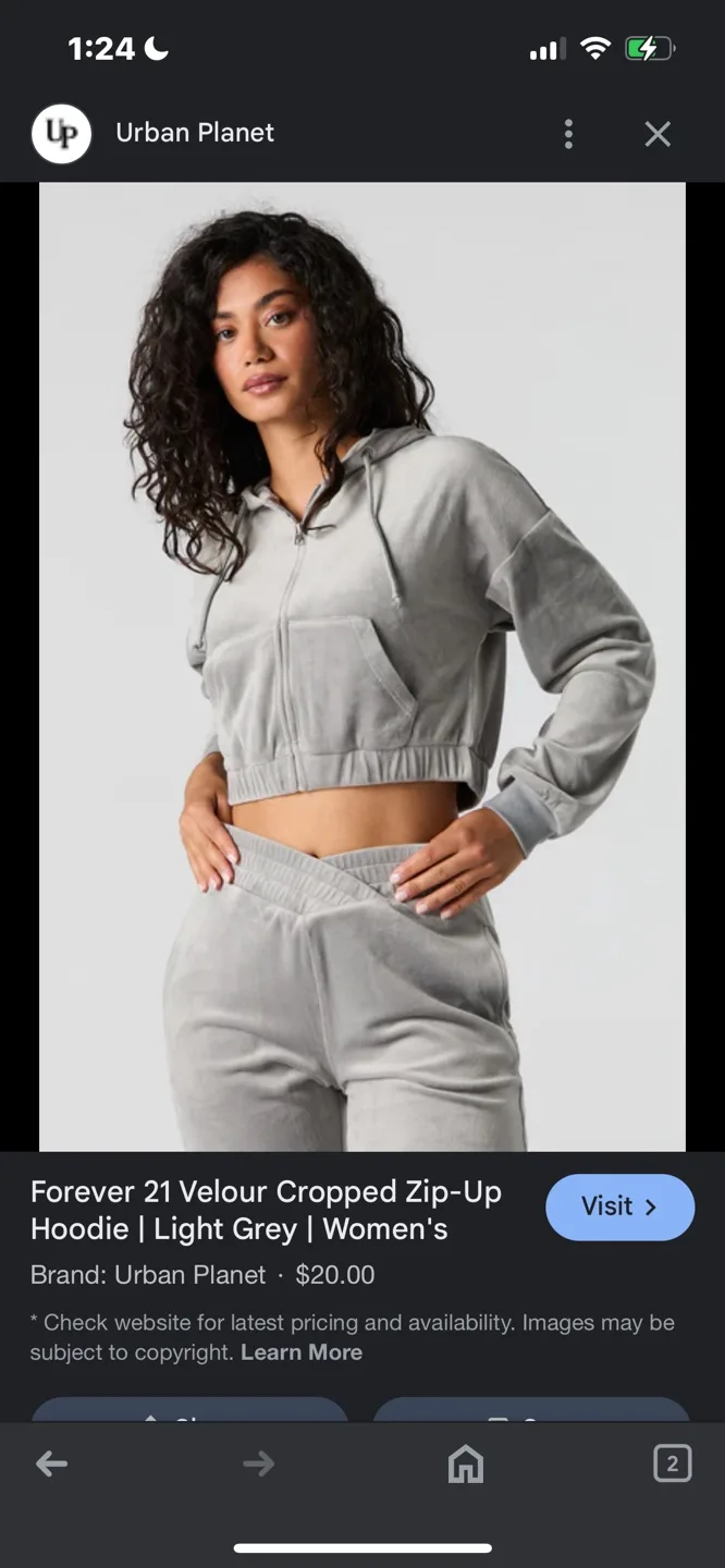 urban velvet cropped zip up image indicator(4)