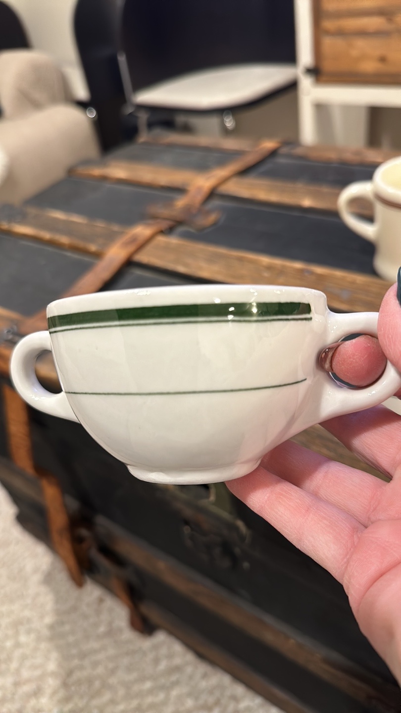 Vintage Green Band Coffee Cups & Creamer - photo 5