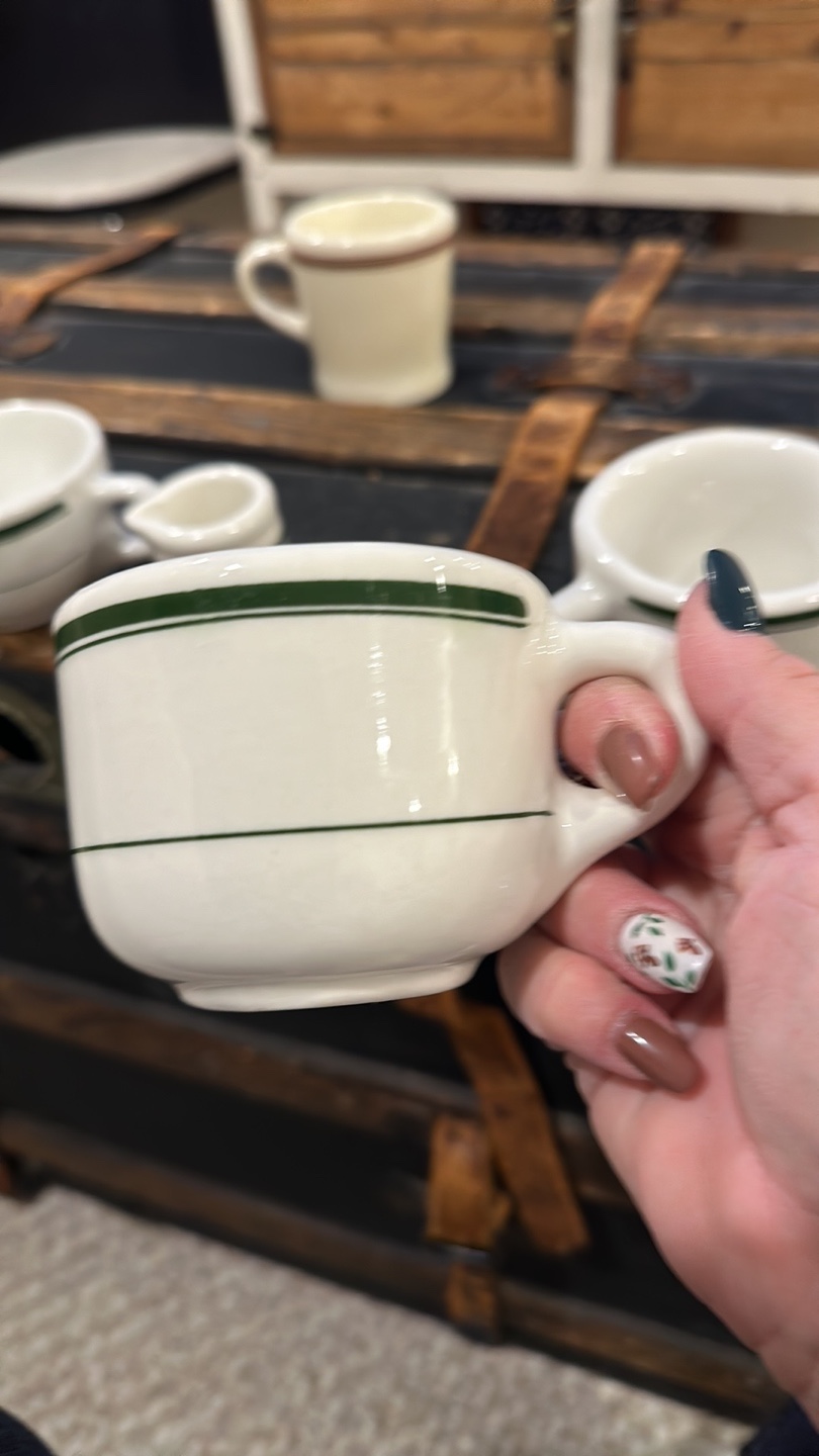 Vintage Green Band Coffee Cups & Creamer - photo 3