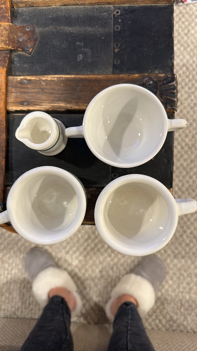 Vintage Green Band Coffee Cups & Creamer - photo 2