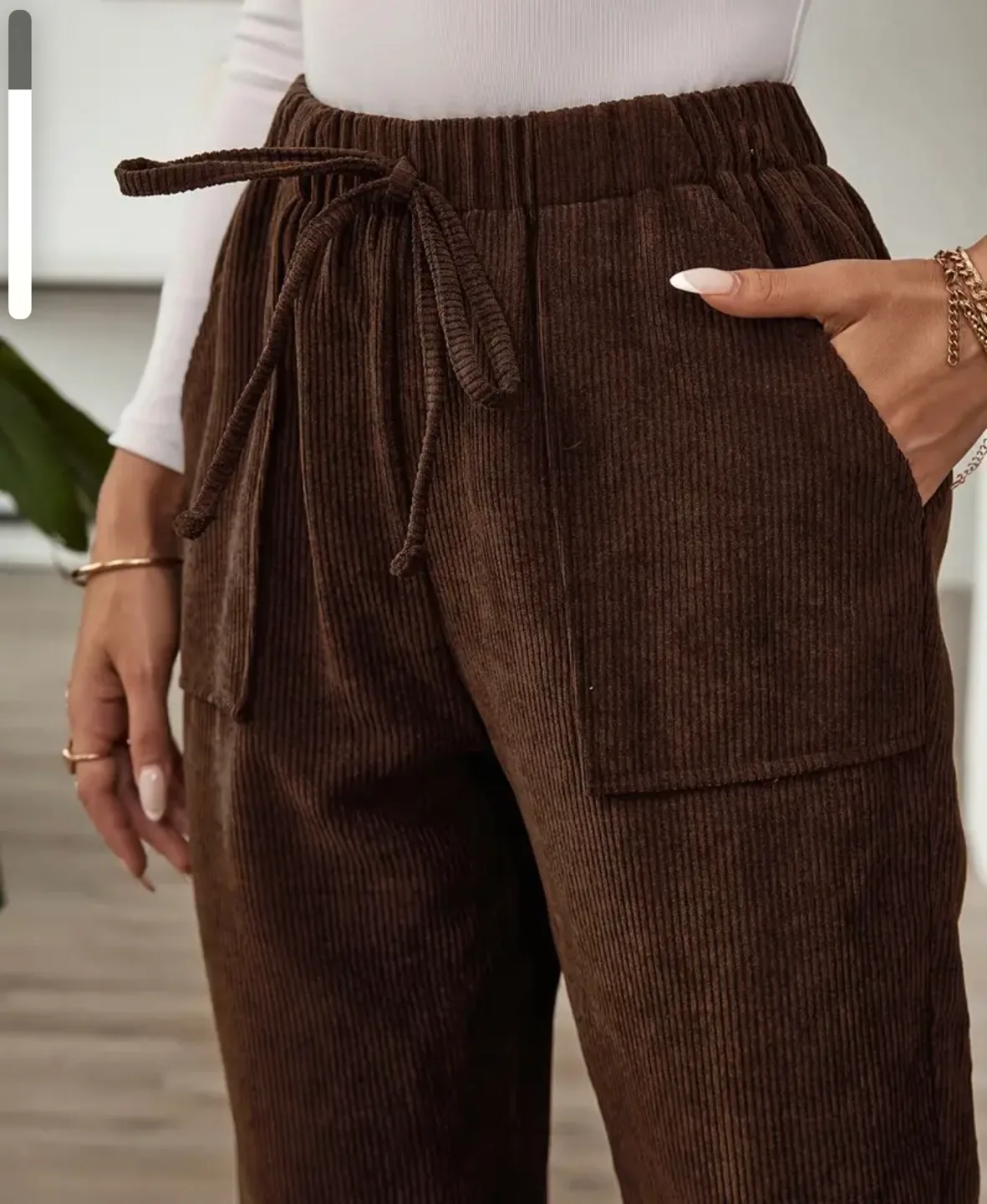 Brown Corduroy Drawstring Pants