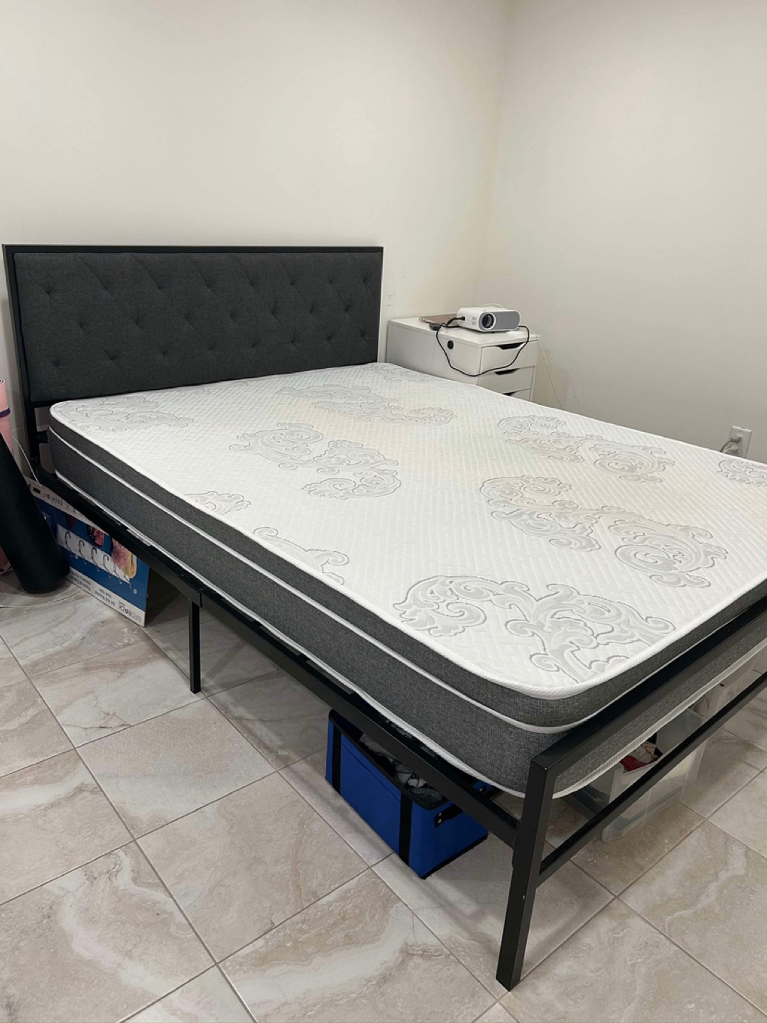 Queen Size Bed Frame with Headboard + Mattress
