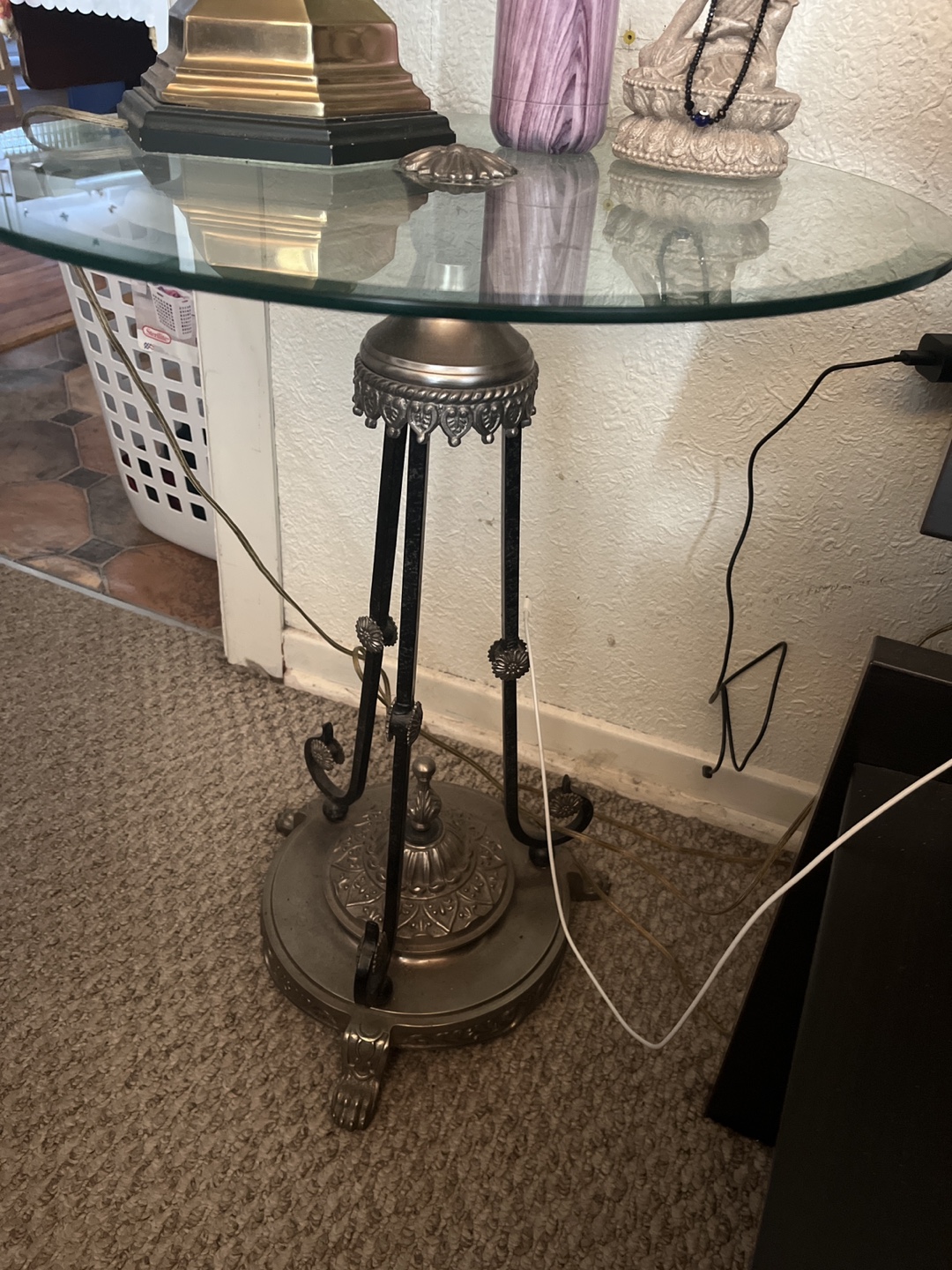 Glass table with metal frame