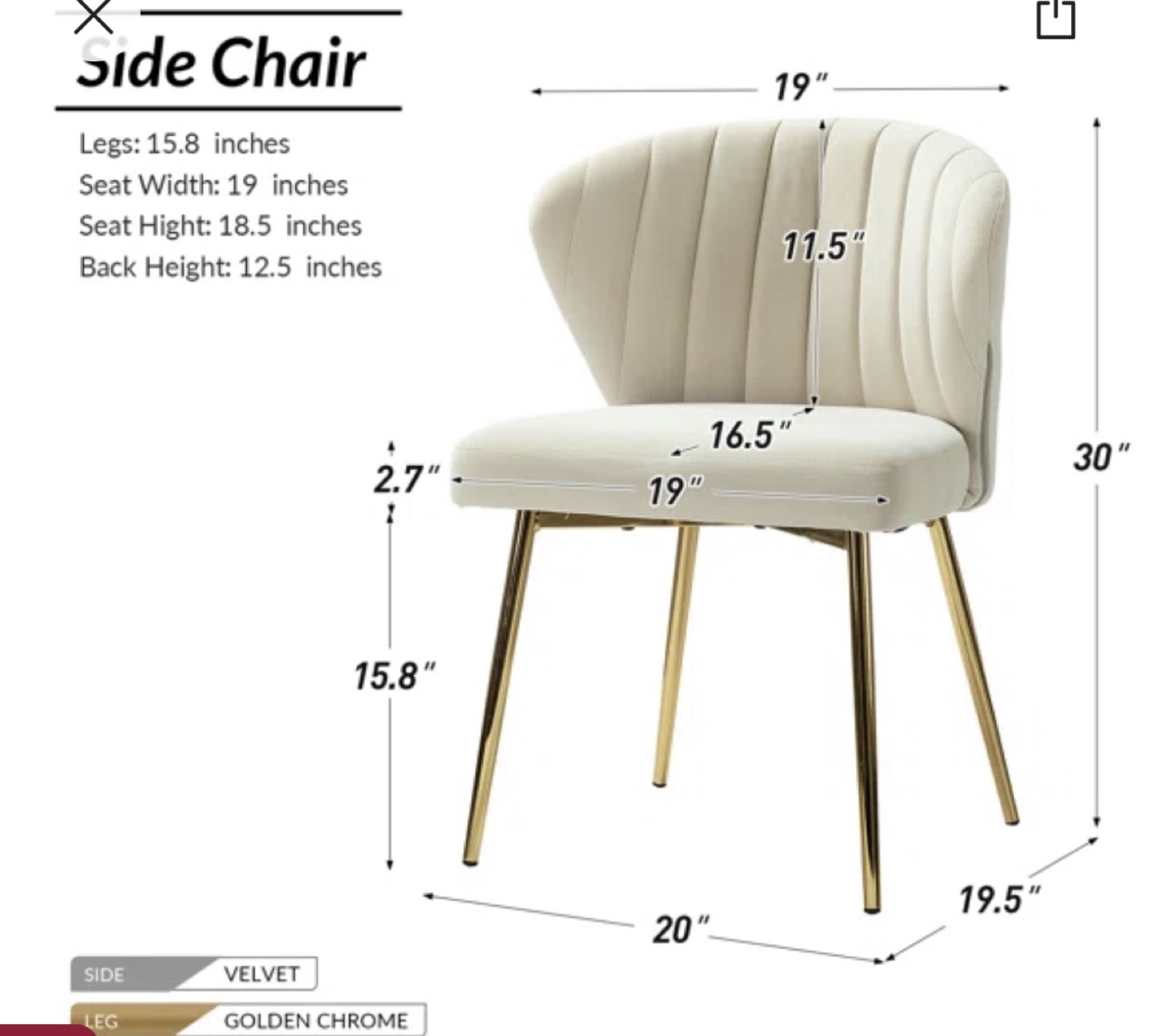 2 Velvet Beige Dining Chairs - photo 3