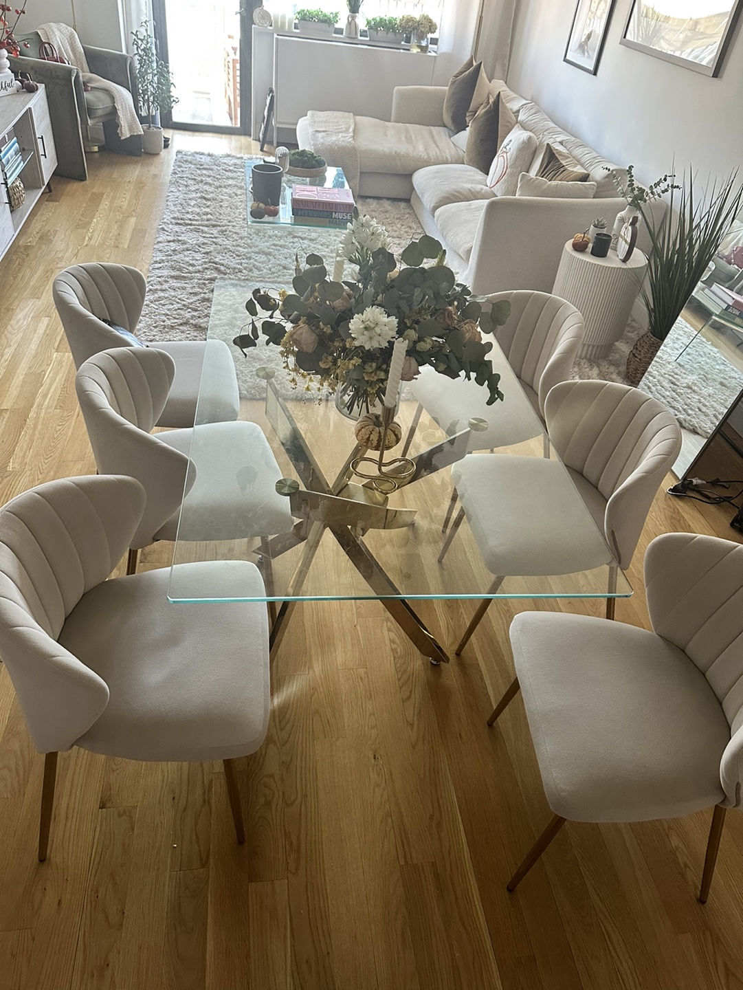 2 Velvet Beige Dining Chairs - photo 5