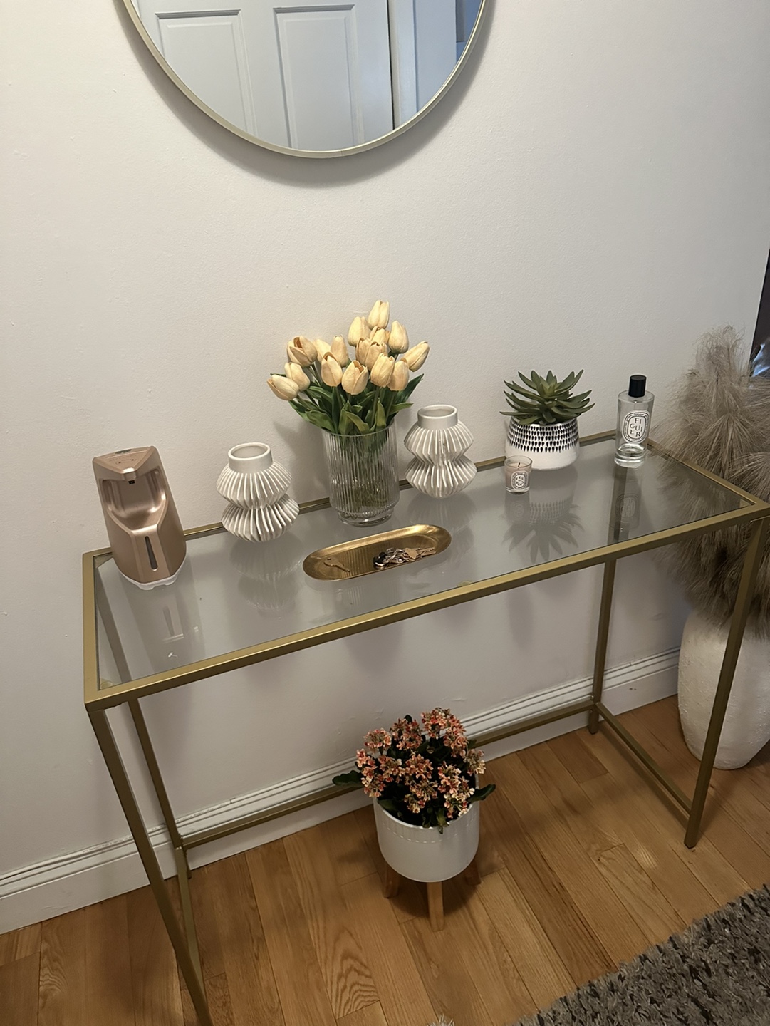 Gold Metal Glass Top Console Table
