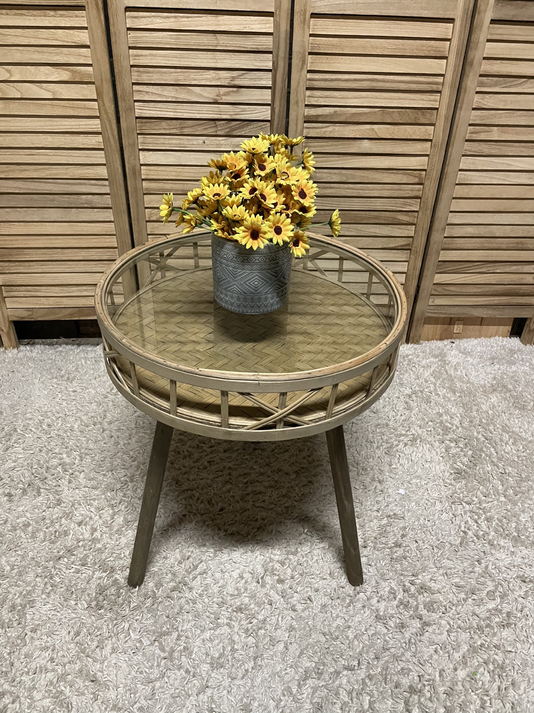 Round Accent Table with Glass Top and Woven Base - photo 2