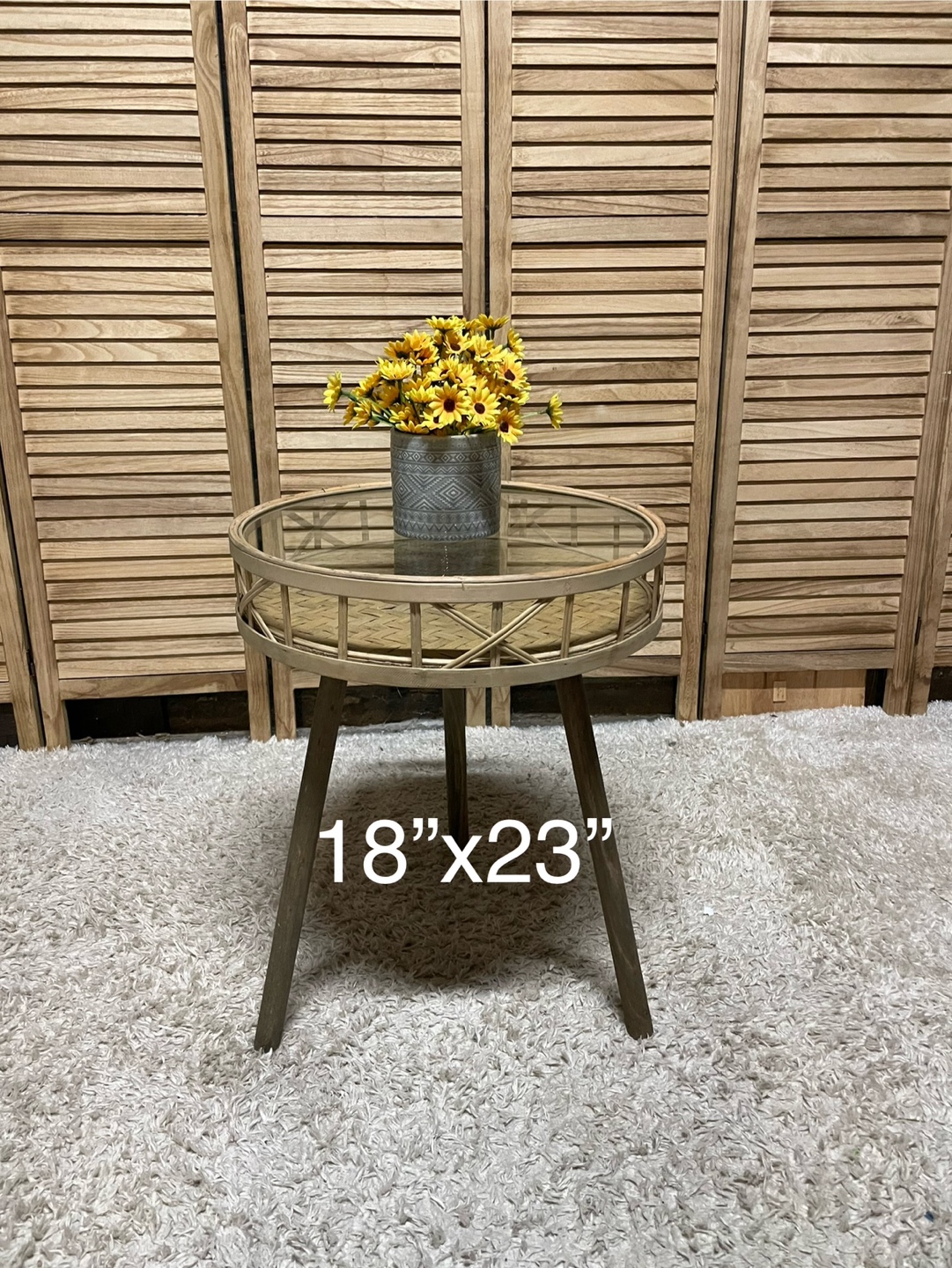 Round Accent Table with Glass Top and Woven Base - photo 3