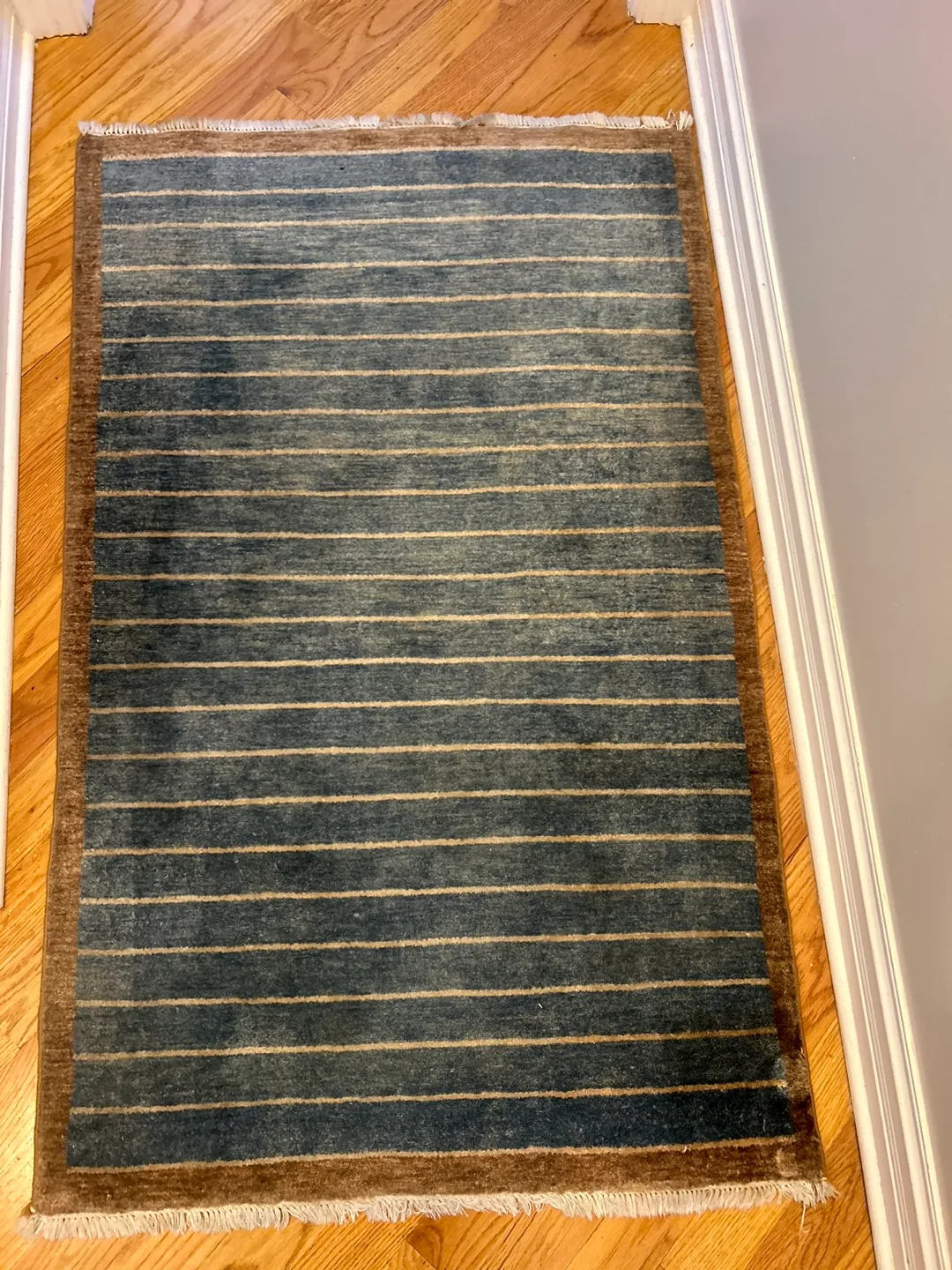 Blue and Tan Striped Area Rug - wool image indicator(2)