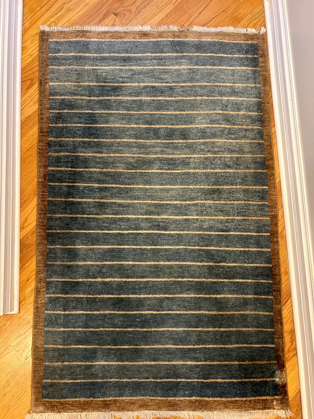Blue and Tan Striped Area Rug - wool image indicator(3)