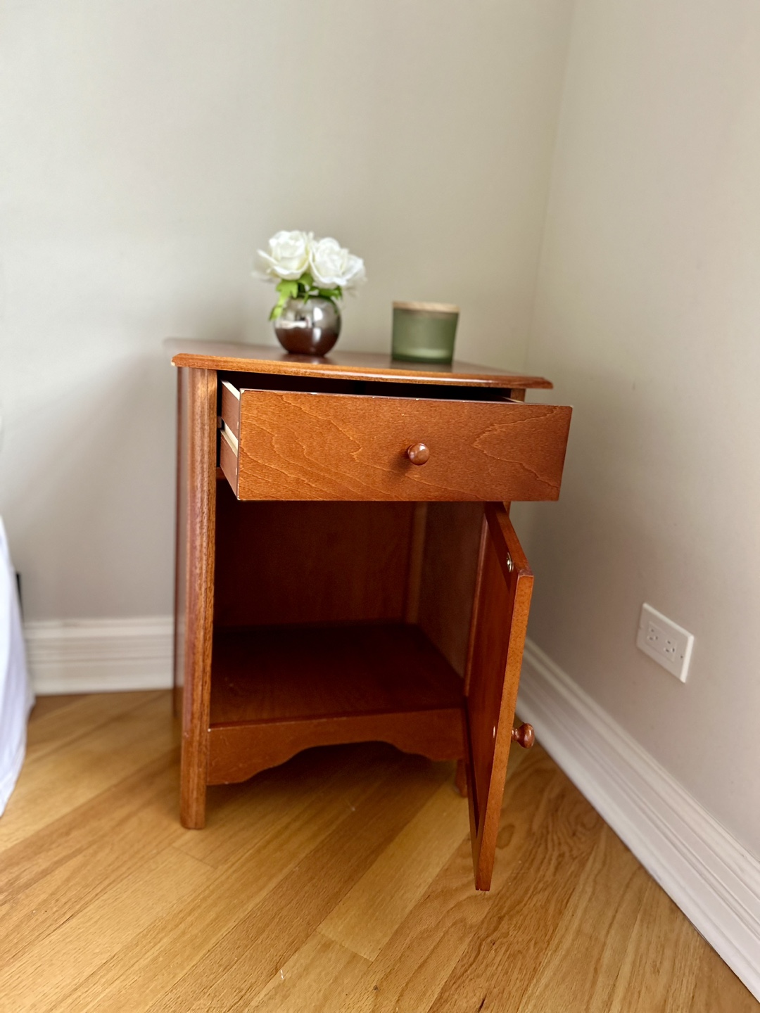 Wooden Nightstand with Drawer and Door - photo 4