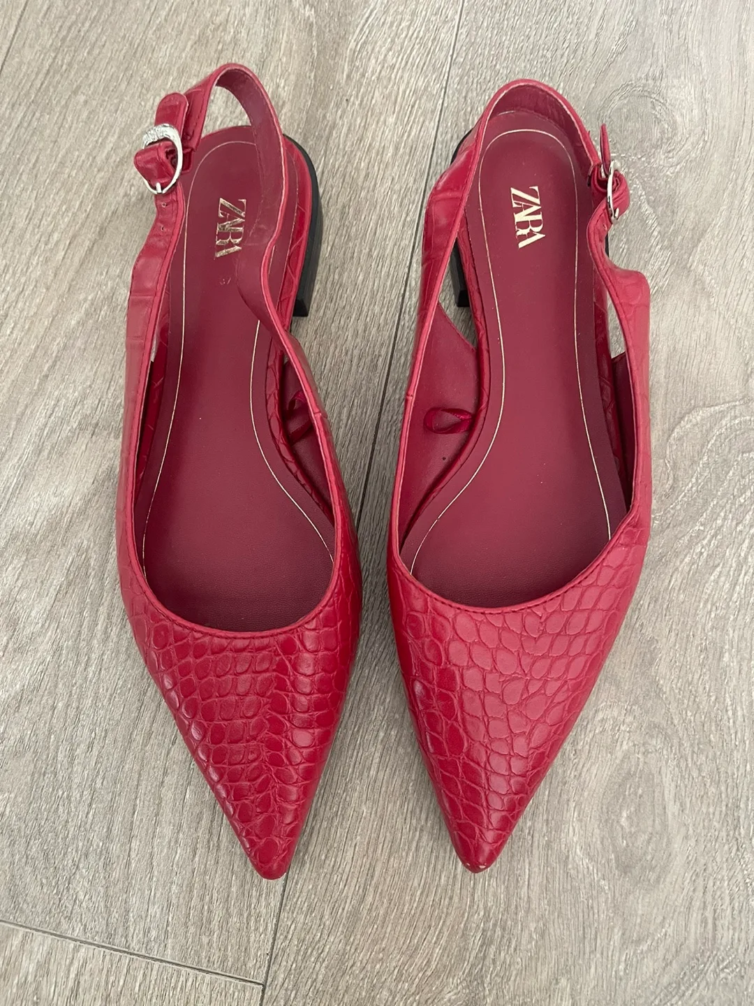 Red Pointed Zara Slingback Flats thumbnail