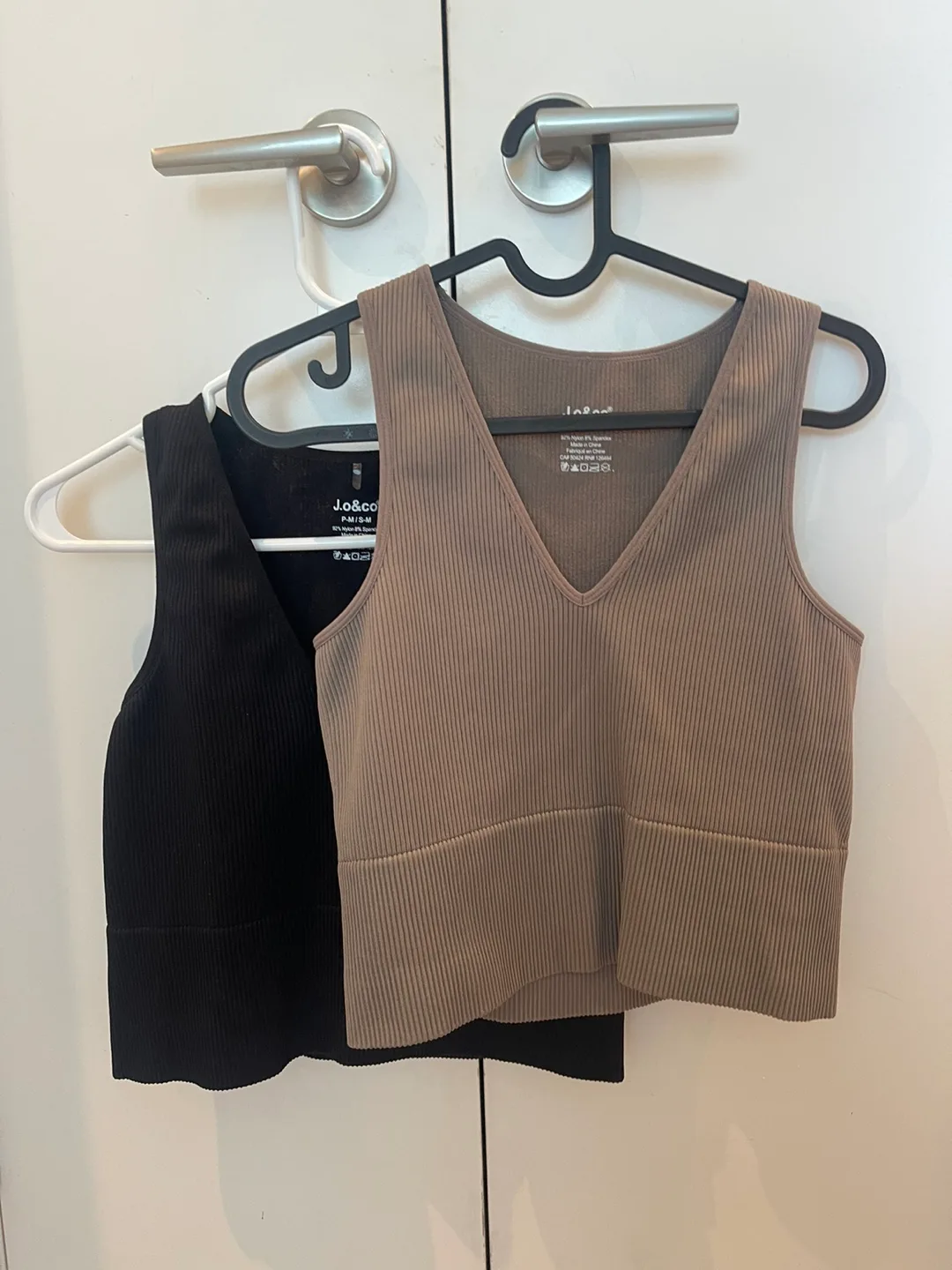 J.O & Co. Ribbed Crop Tops - Black and Taupe thumbnail