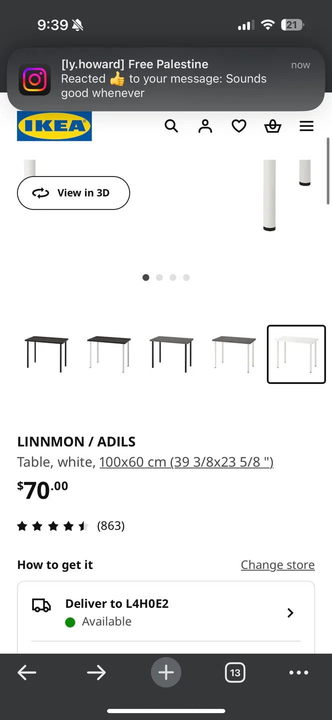 IKEA LINNMON/ADILS White Table 55 dollar image indicator(4)