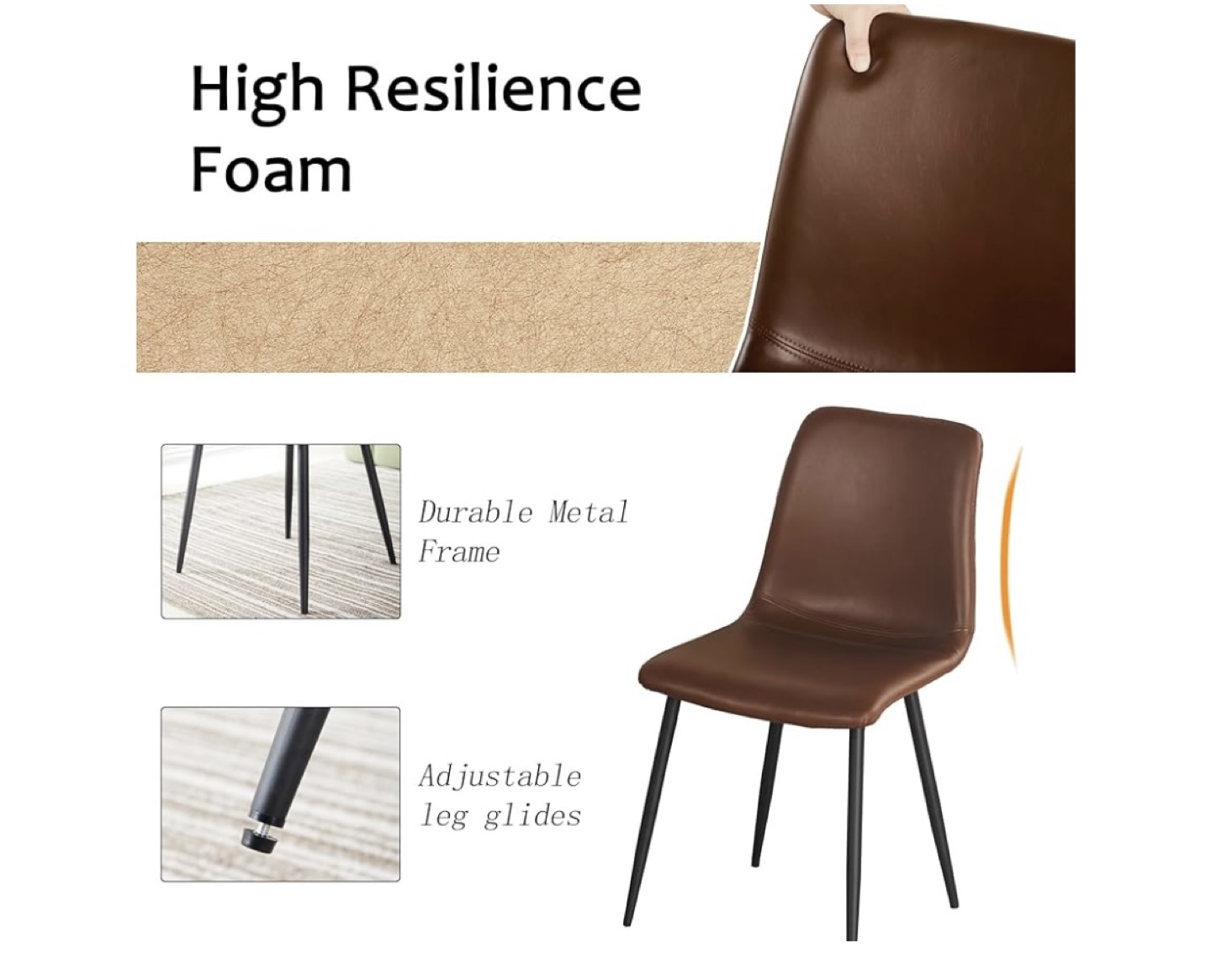 Set of 4 Modern Brown Faux Leather Dining Chairs - photo 3