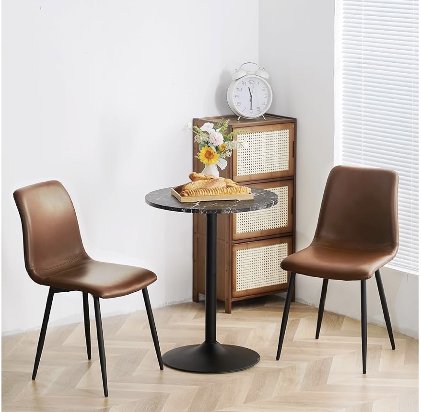 Set of 4 Modern Brown Faux Leather Dining Chairs - photo 2