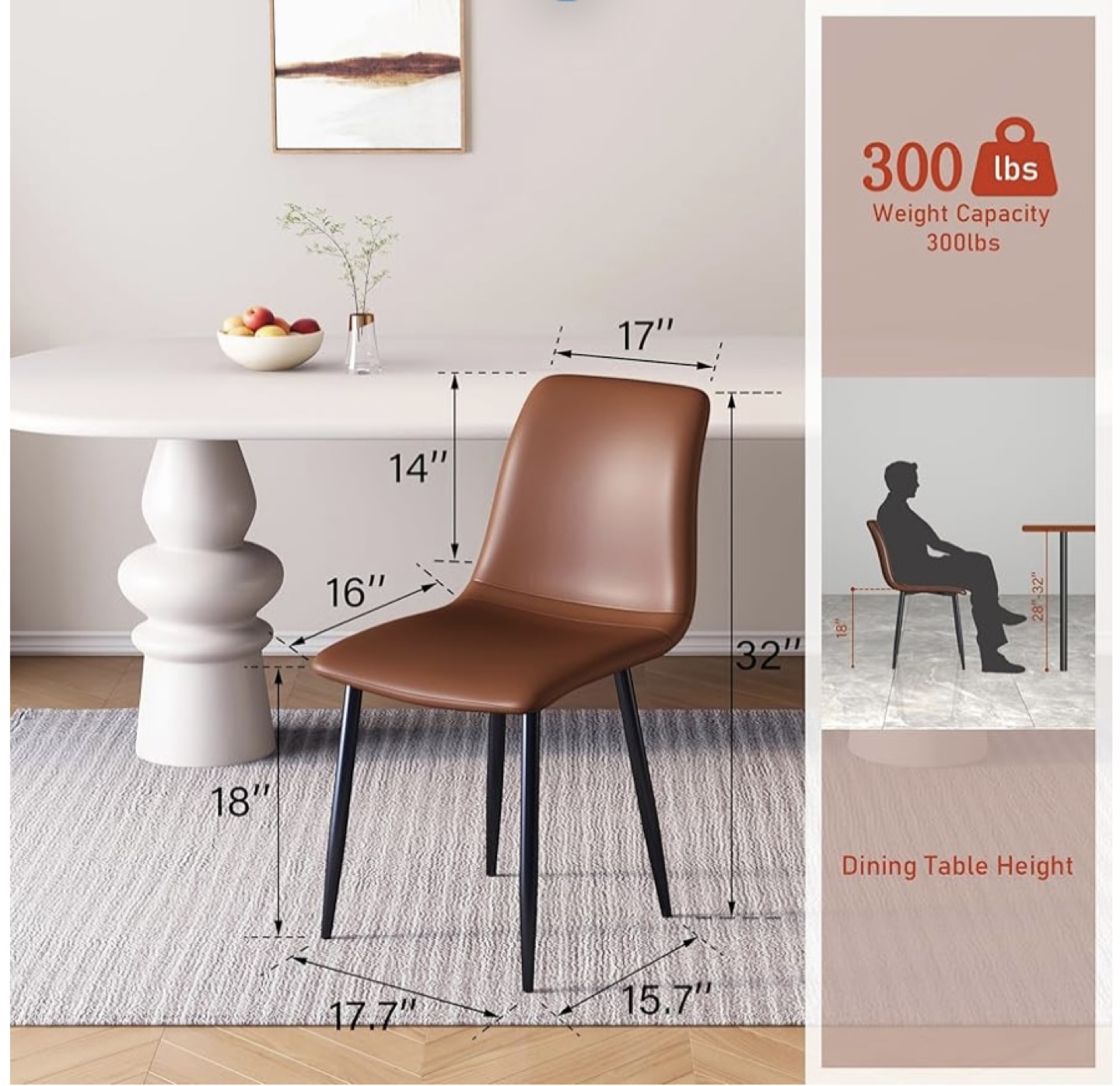 Set of 4 Modern Brown Faux Leather Dining Chairs