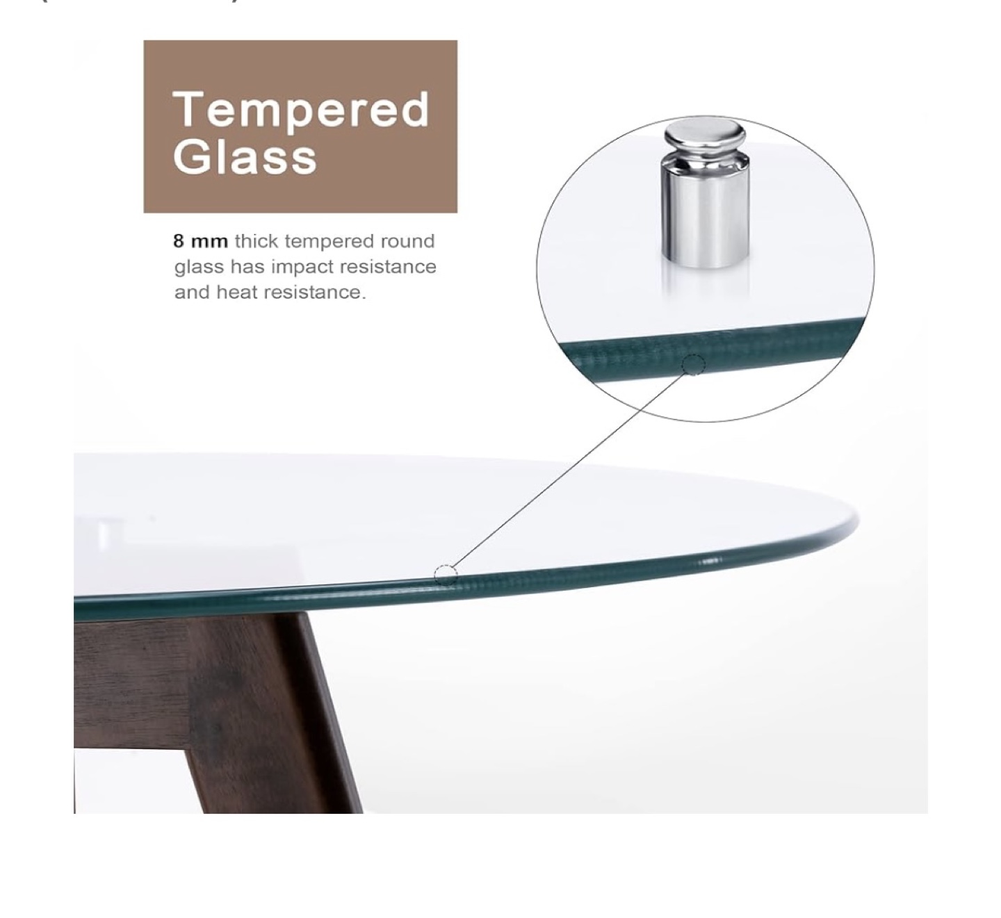 Round Glass Dining Table with Wood Legs - photo 4