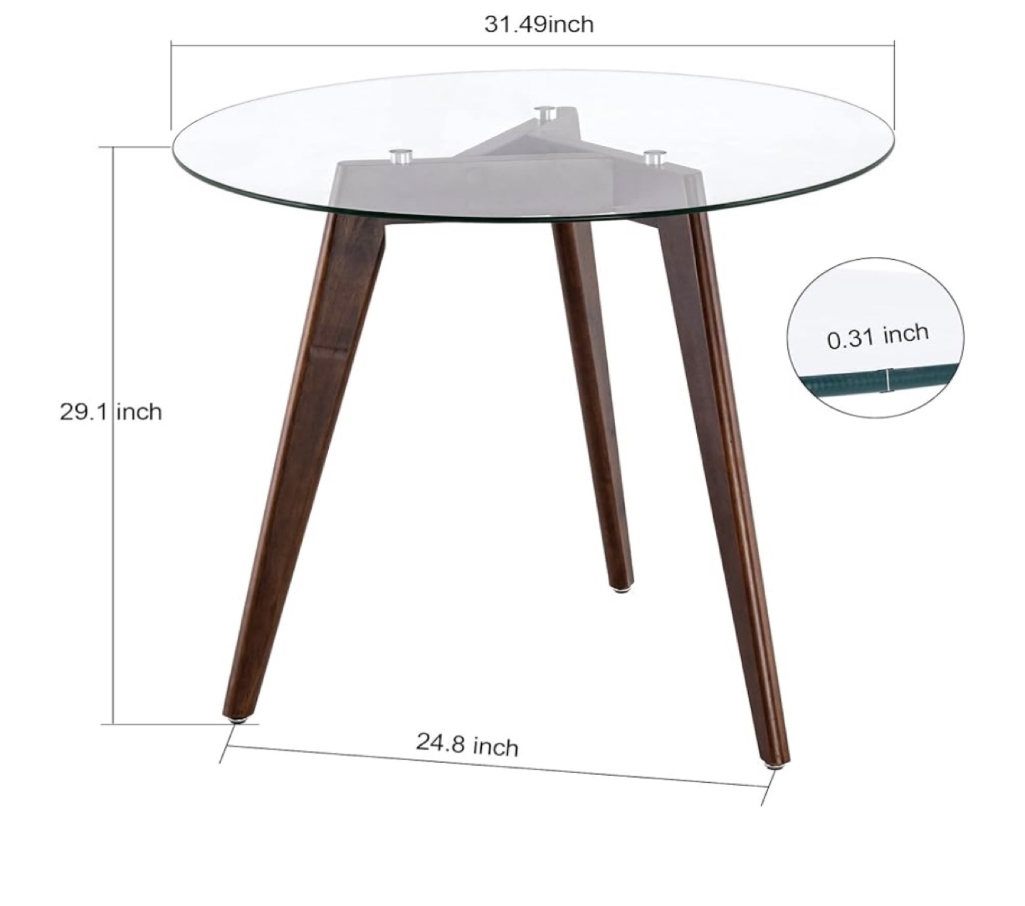 Round Glass Dining Table with Wood Legs