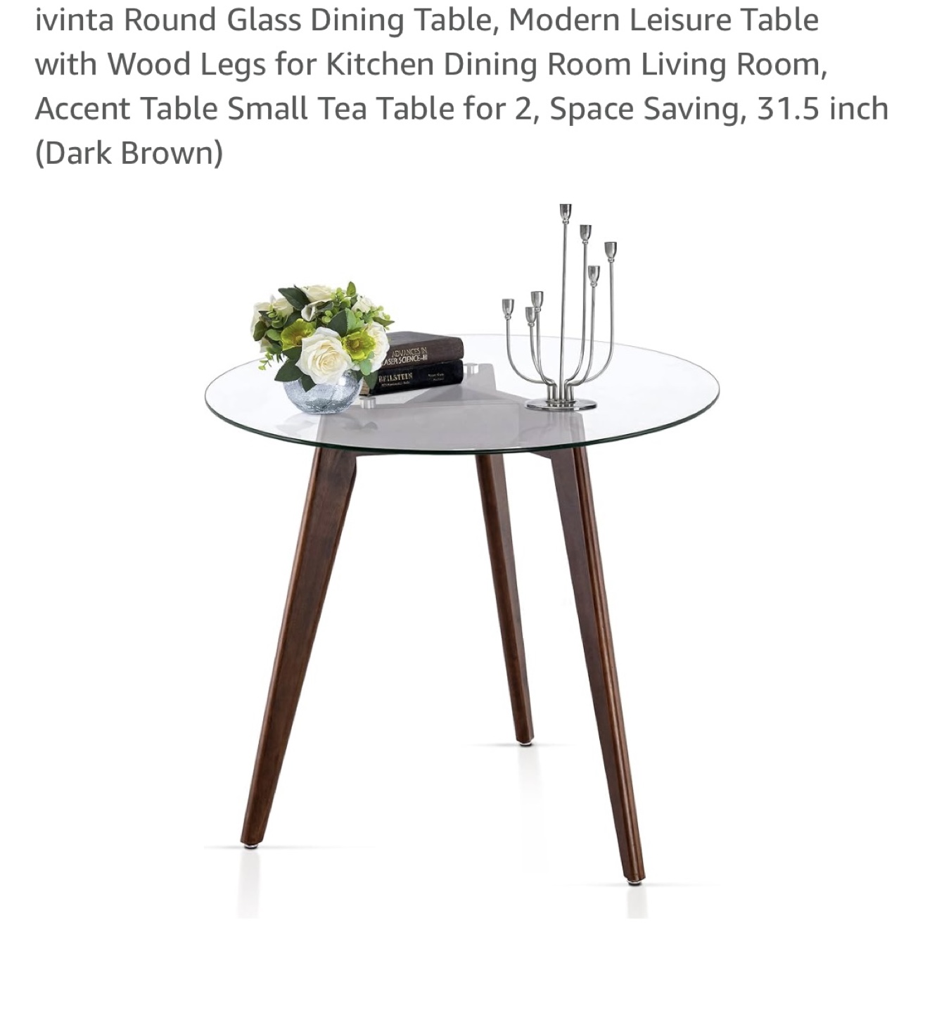 Round Glass Dining Table with Wood Legs - photo 2