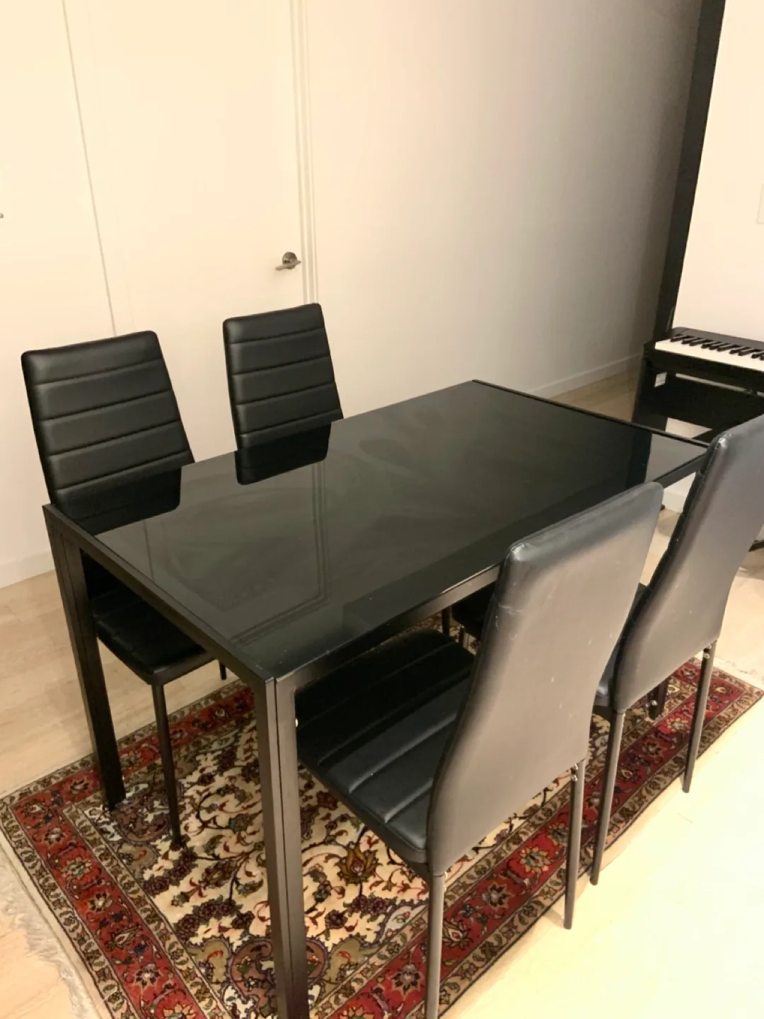 Black Glass Dining Table and 4 Chairs Set