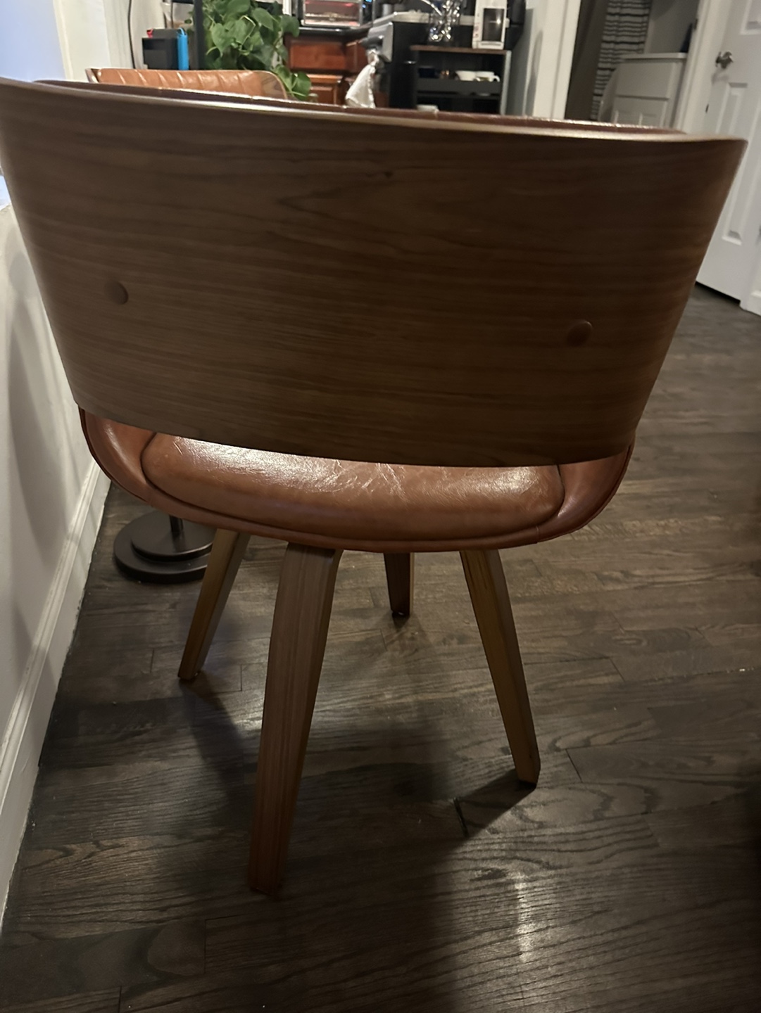 Set of 2 Brown Leather Mid Century Modern Dining Chairs - photo 4