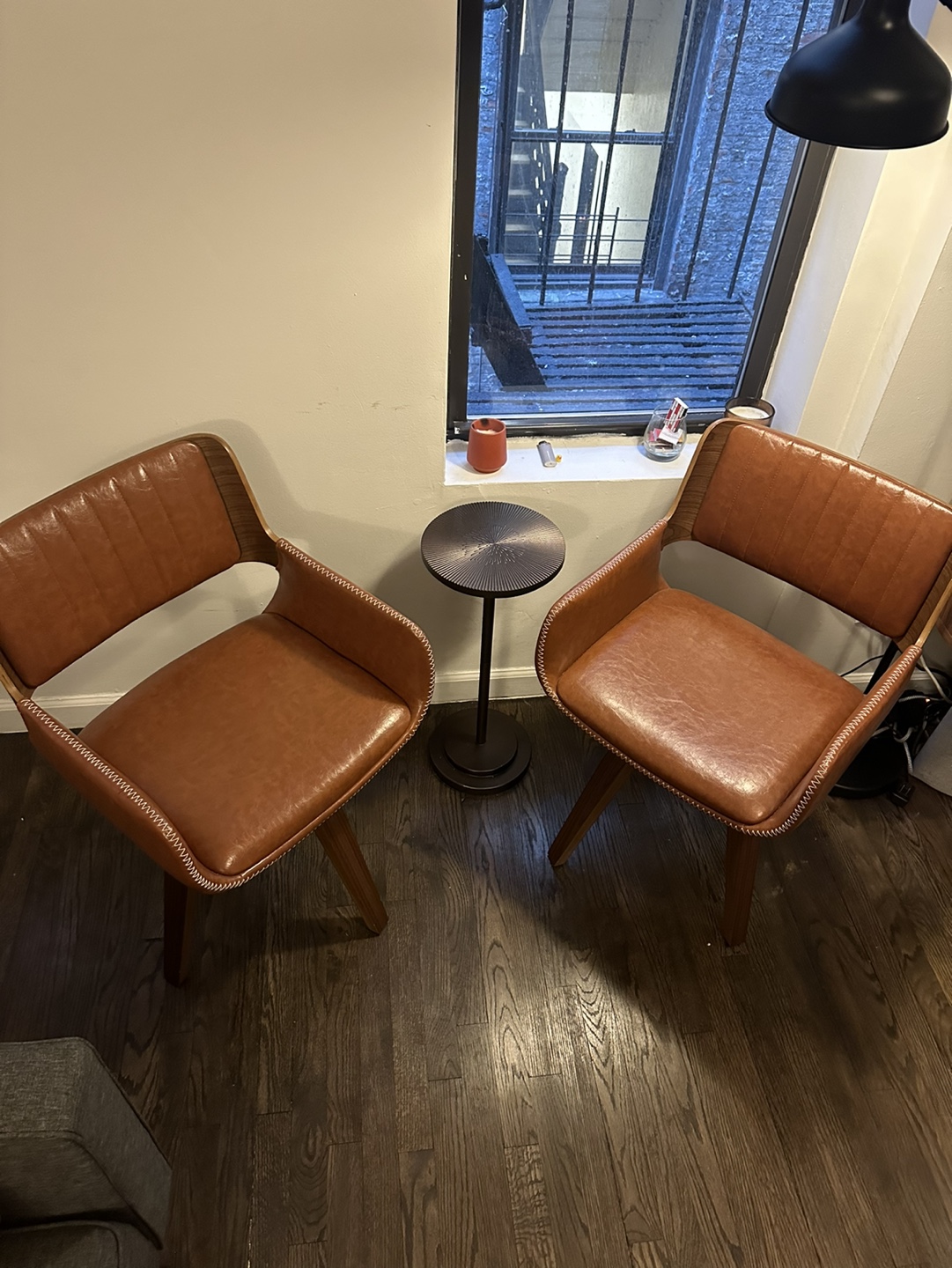 Set of 2 Brown Leather Mid Century Modern Dining Chairs