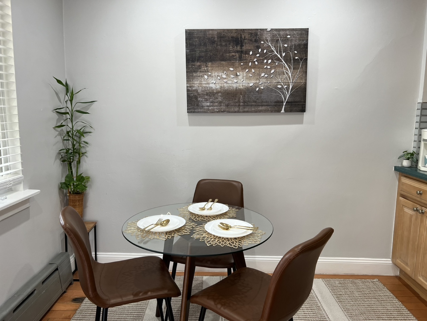 Round Glass Dining Table with Wood Legs - photo 5